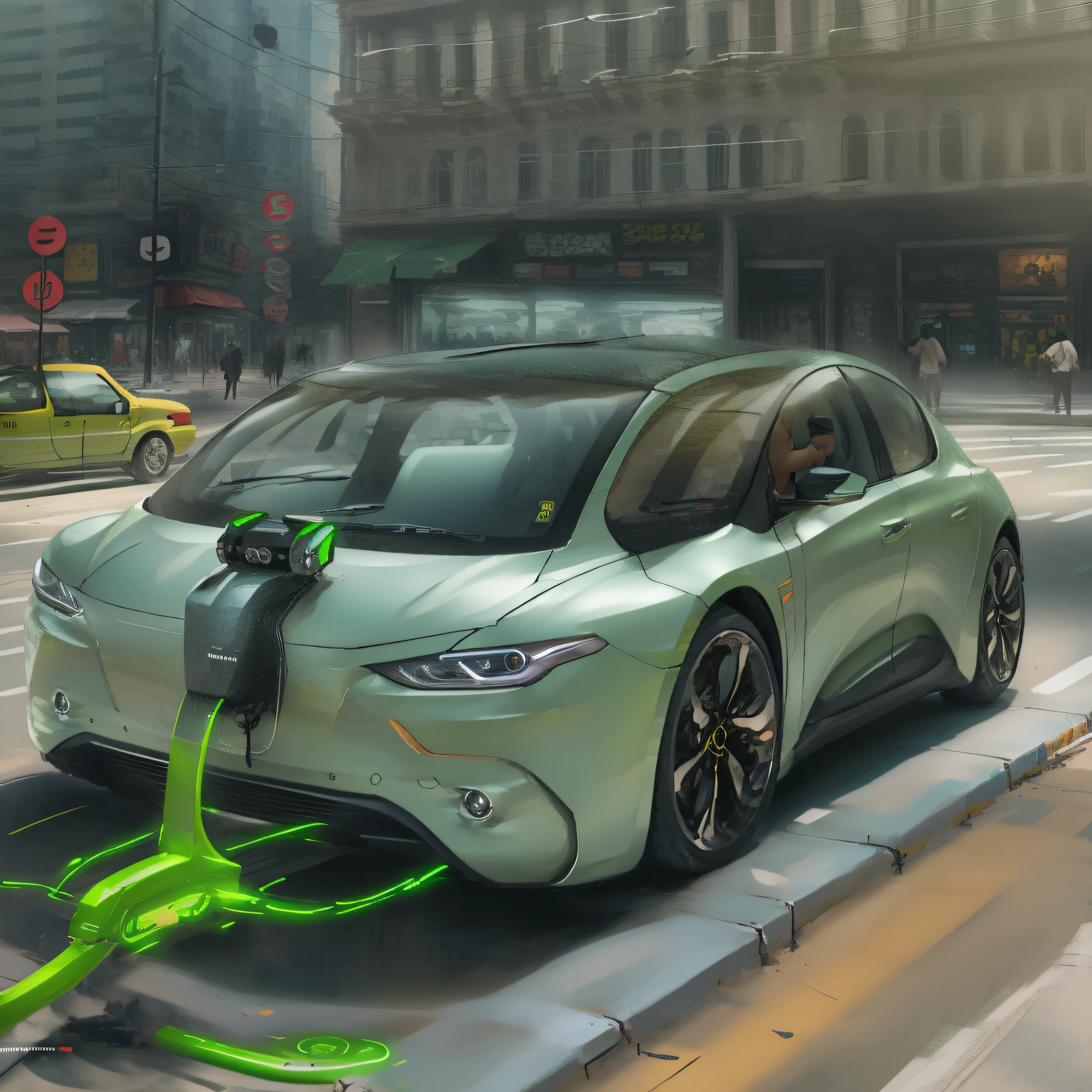 Electric cars driving in cities
