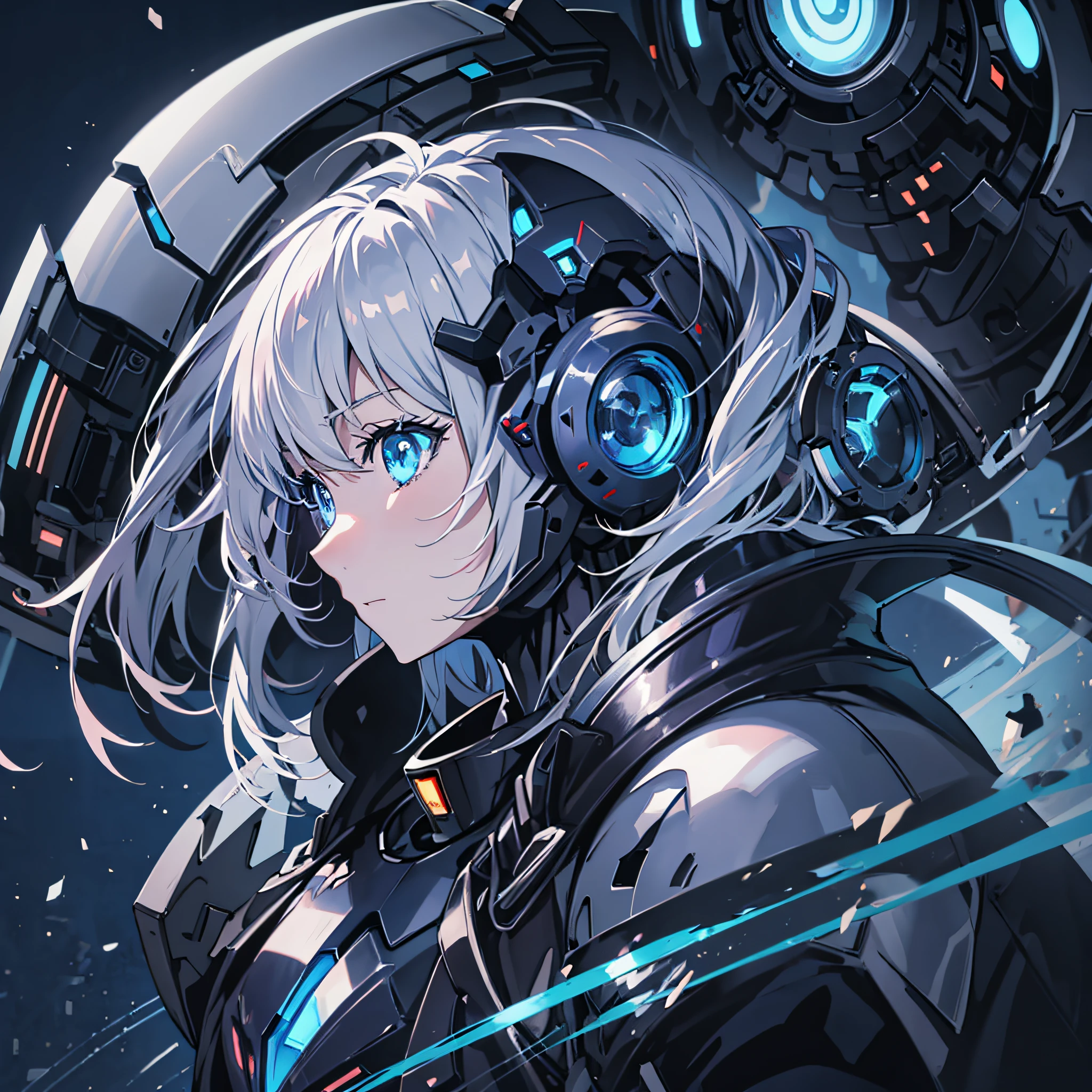 (anime girl with blue eyes), best anime 4k konachan wallpaper, with glowing blue eyes, anime robotic mixed with organic,blue cyborg eyes, anime cyborg, cyberpunk anime girl mech, mecha asthetic, his eyes glowing blue, a teen biopunk cyborg, anime manga robot!! anime girl, metal and glowing eyes, (zoom:1.5), cool expression, face in profile