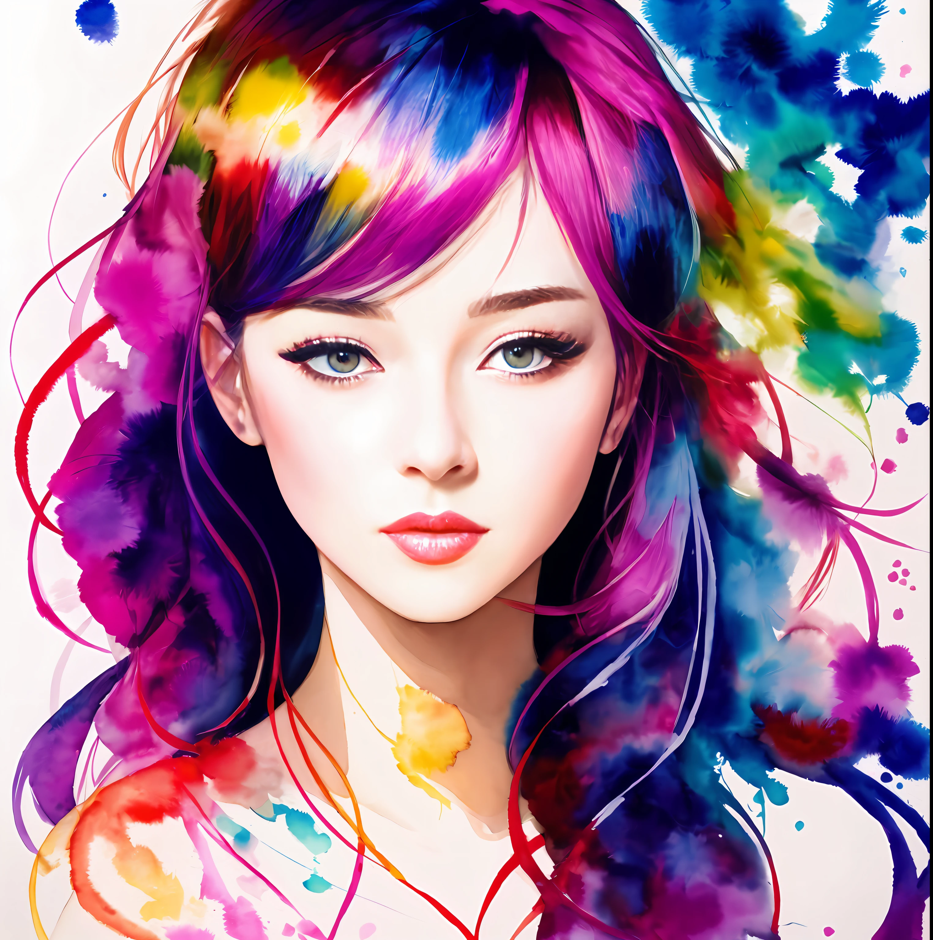 (8K, Best quality, Masterpiece:1.2),(Best quality:1.0), (超高分辨率:1.0), aquarelle, A beautiful woman, Shoulder, tress ribbon, author：Agnes Cecile, half-body portrait, extremely luminous bright design, Pastel colors, (ink:1.3), Autumn lights