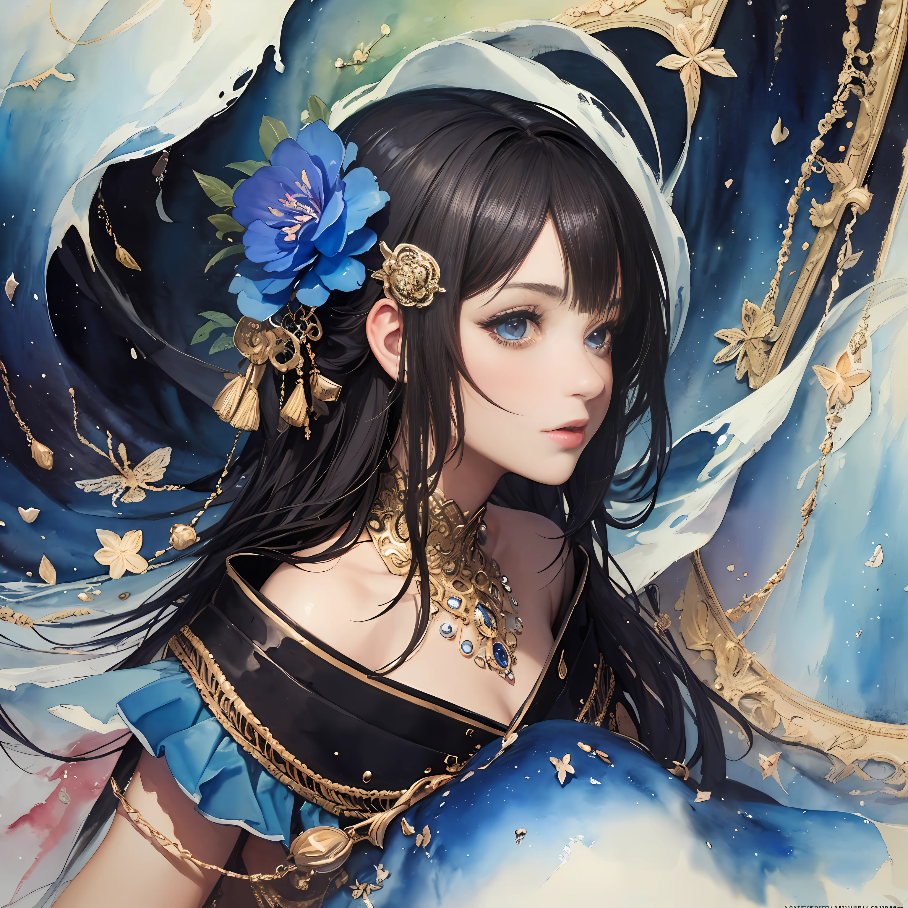 (masterpiece, top quality, best quality, official art, beautiful and aesthetic:1.2), (1girl:1.3), extreme detailed,colorful,highest detailed,(watercolour painting:1.3), optical mixing, playful patterns, lively texture, rich colors, unique visual effect