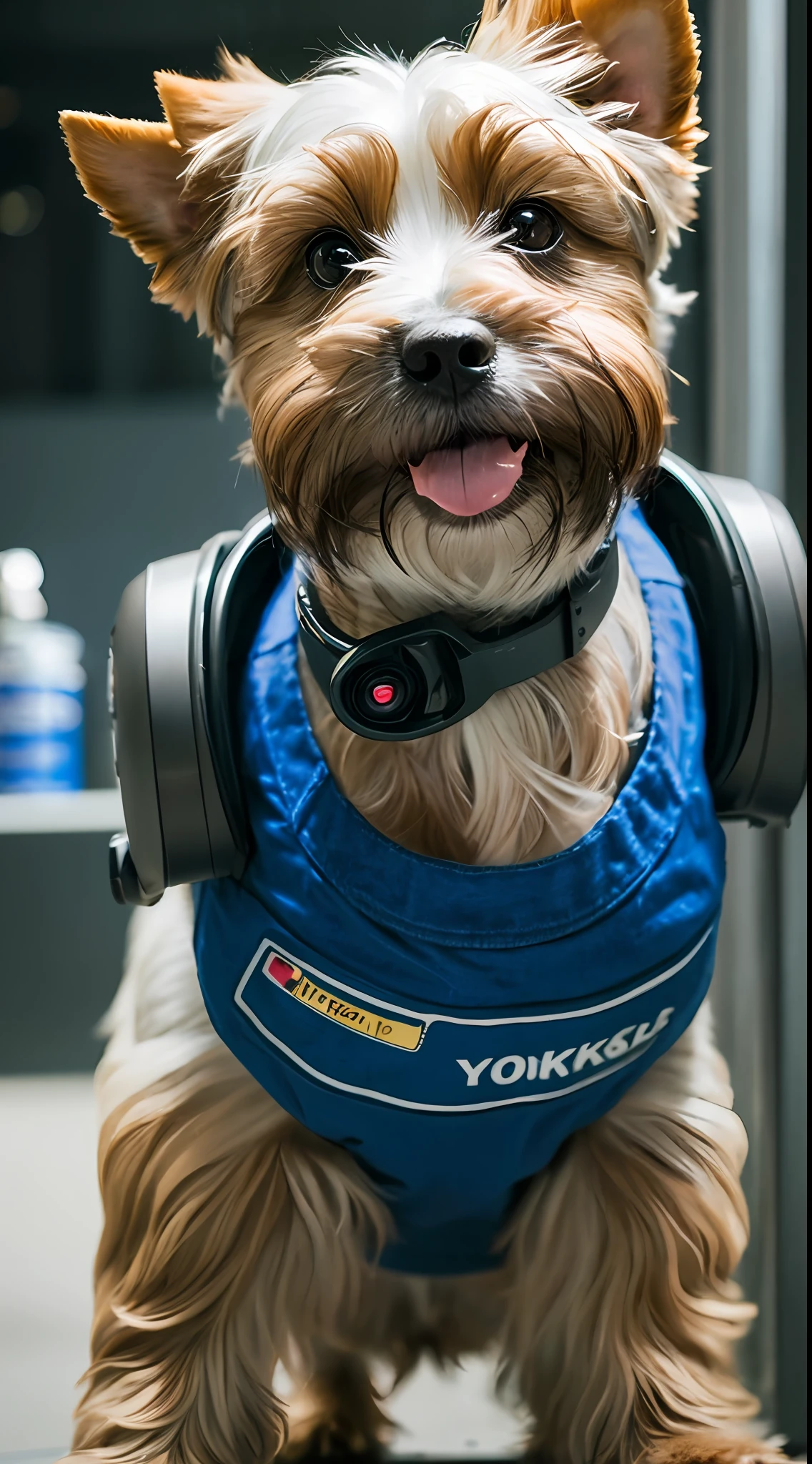 Yorkshire terrier (cyborg) dog as doomsday killer, realistic sci-fi cyberpunk power armor robot, closeup portrait