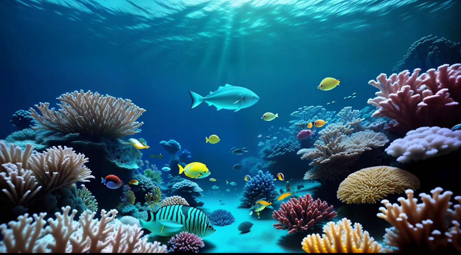 Deep sea floor，mistic，Underwater Kingdom， atlantean，Marine life，Beautiful coral reef，Colorful tropical fish，light  leaks，depth of fields，amazing scenery，filmgrain，color difference，动态照明，Dramatic lighting，HDR，realisticlying，filmgrain，color difference，A high resolution，hyper-detailing，finedetail，The is very detailed，shadowing， foco nítido，cinematic ligh，atmospurate，shot，detailed photograph
