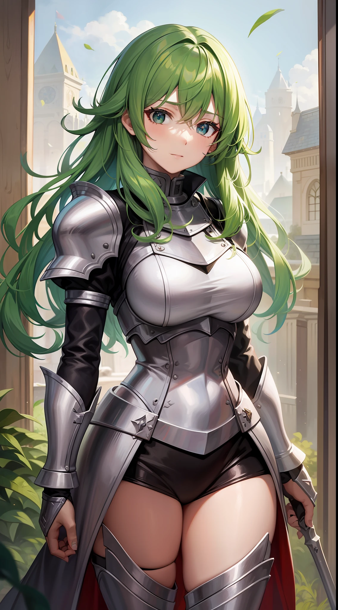 Green hair,Knights of the West,younger female,Ironclad Knight,mirth