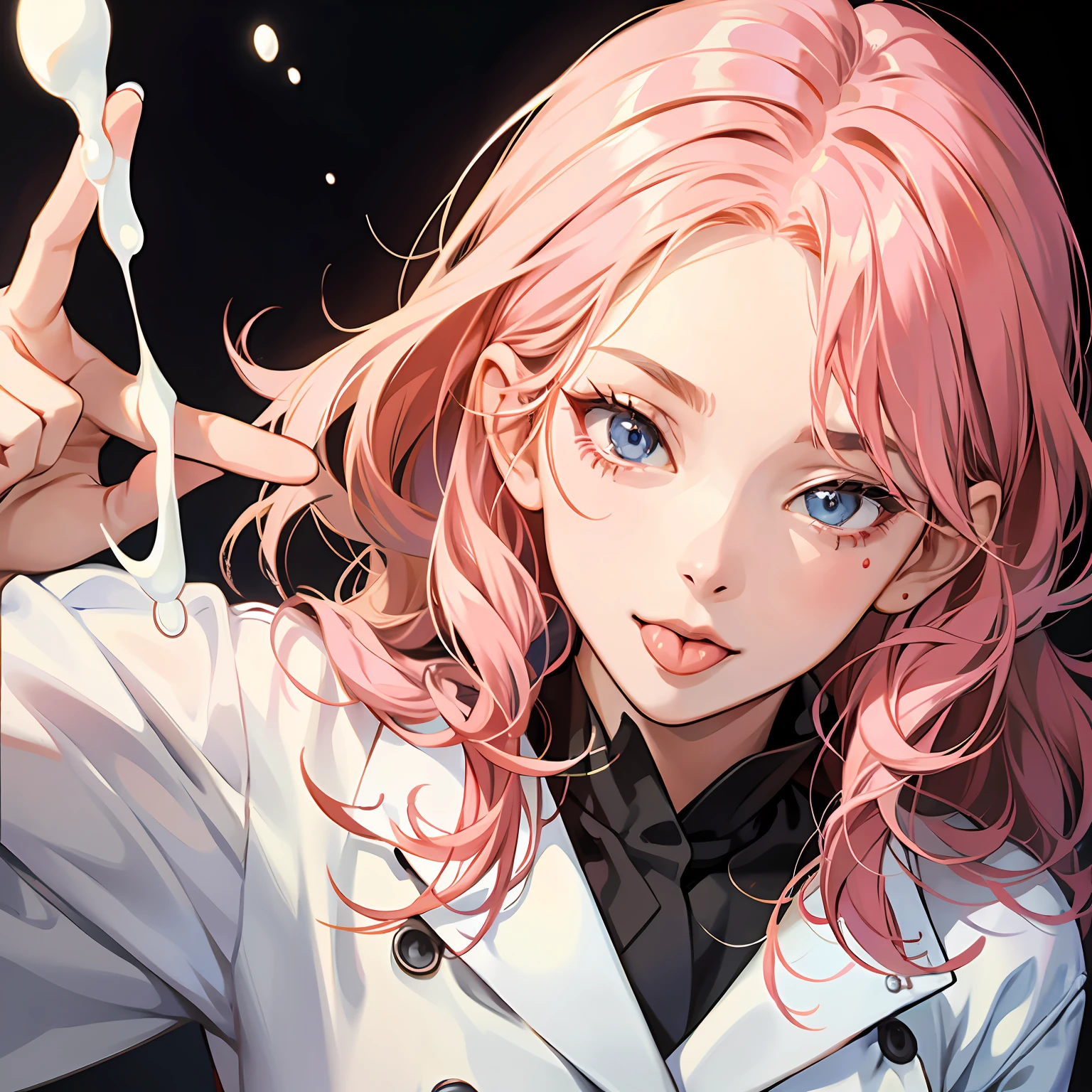 A MILF,style of anime,Stick out your tongue,Raised sexy,Milk spilled onto face,A high resolution --auto