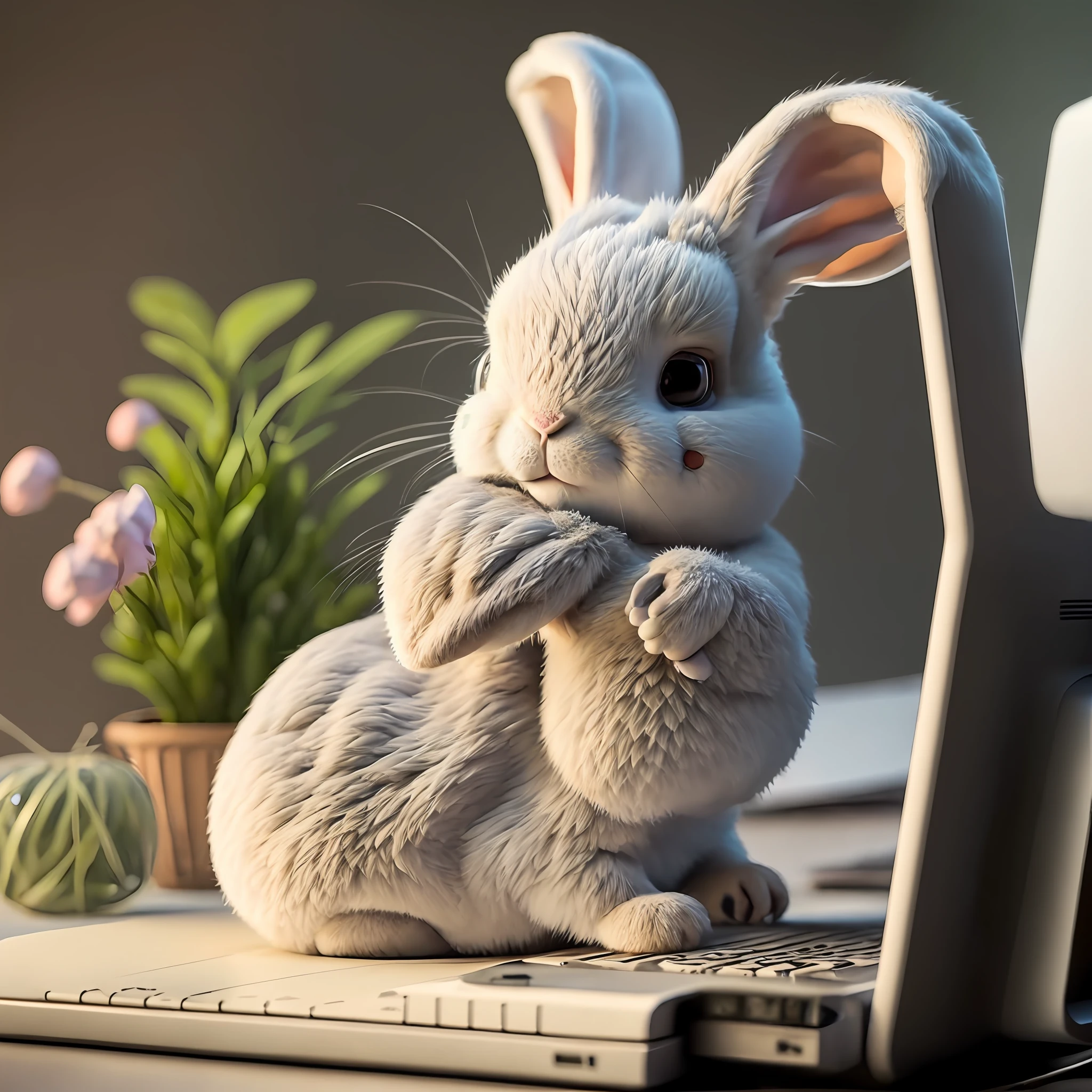A rabbit looks at a computer learning math --auto