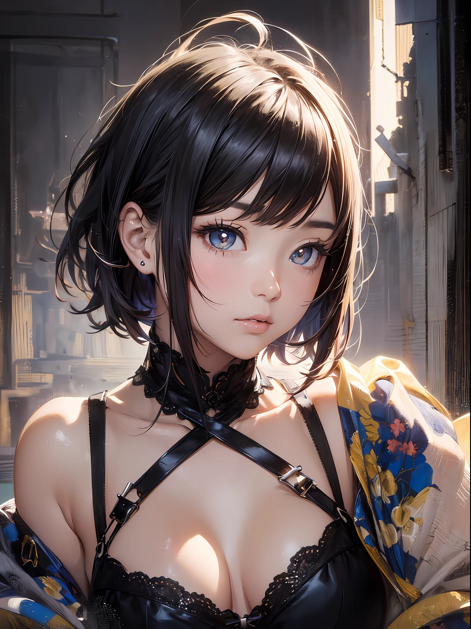 girl with, (((shorth hair))), sideshot, (Skysky:1.3), (masterpiece, top-quality, Near and far law, depth of fields:1.5), beautiful countenance, thighs thighs thighs thighs, frombelow, 8k, Raw foto, absurderes, Impresionismo, HDR, Photorealsitic, film grains, chromatic abberation, hight resolution, ultra-detailliert, finely detail, 动态照明, Dramatic lighting、shadowy、Sharp focus、extremely detailed eye and face、Round pupils、Realistic pupils