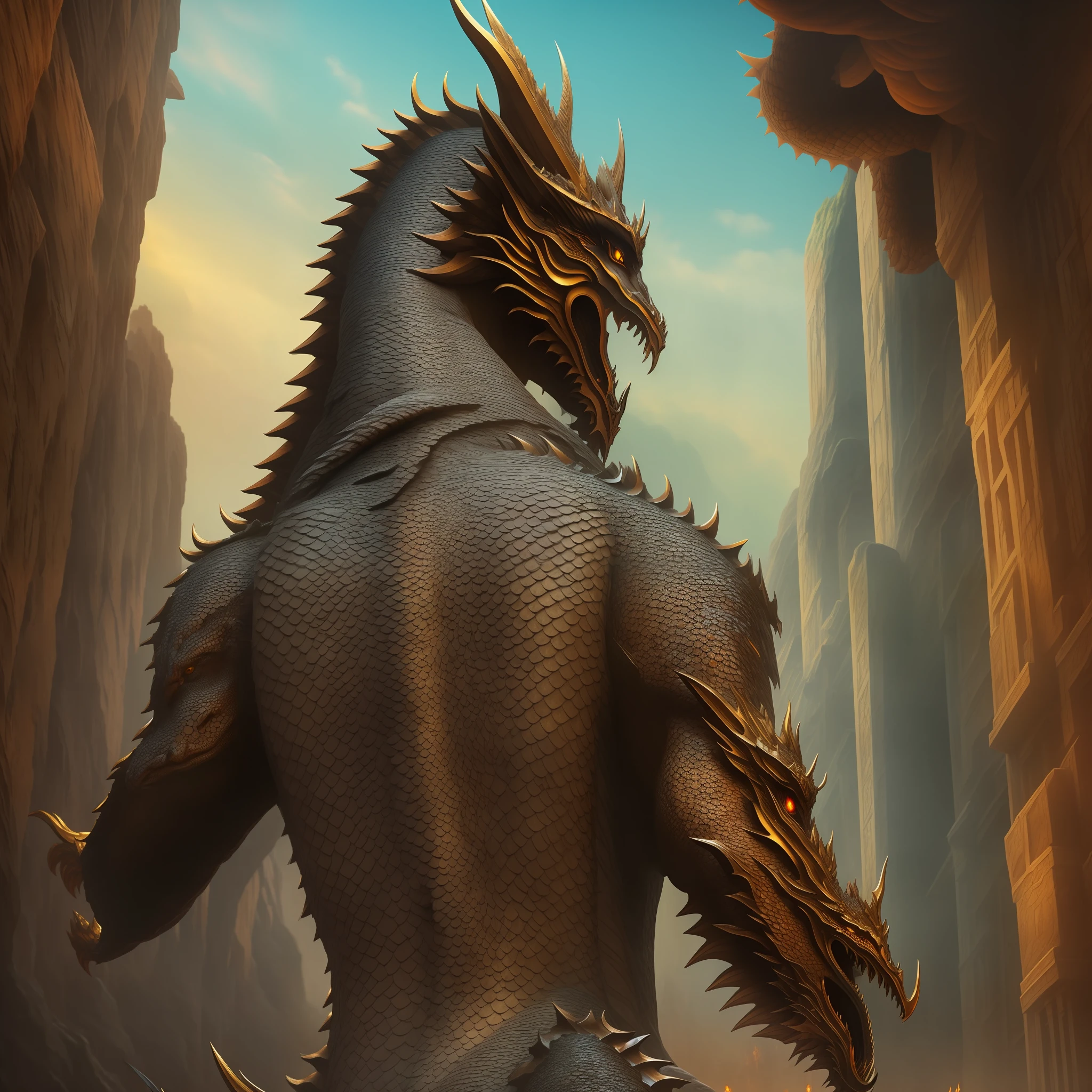 Outrageous resolution、hight resolution、(masterpiece:1.4)、ultra-detailliert、The back of the dragon's head seen from behind