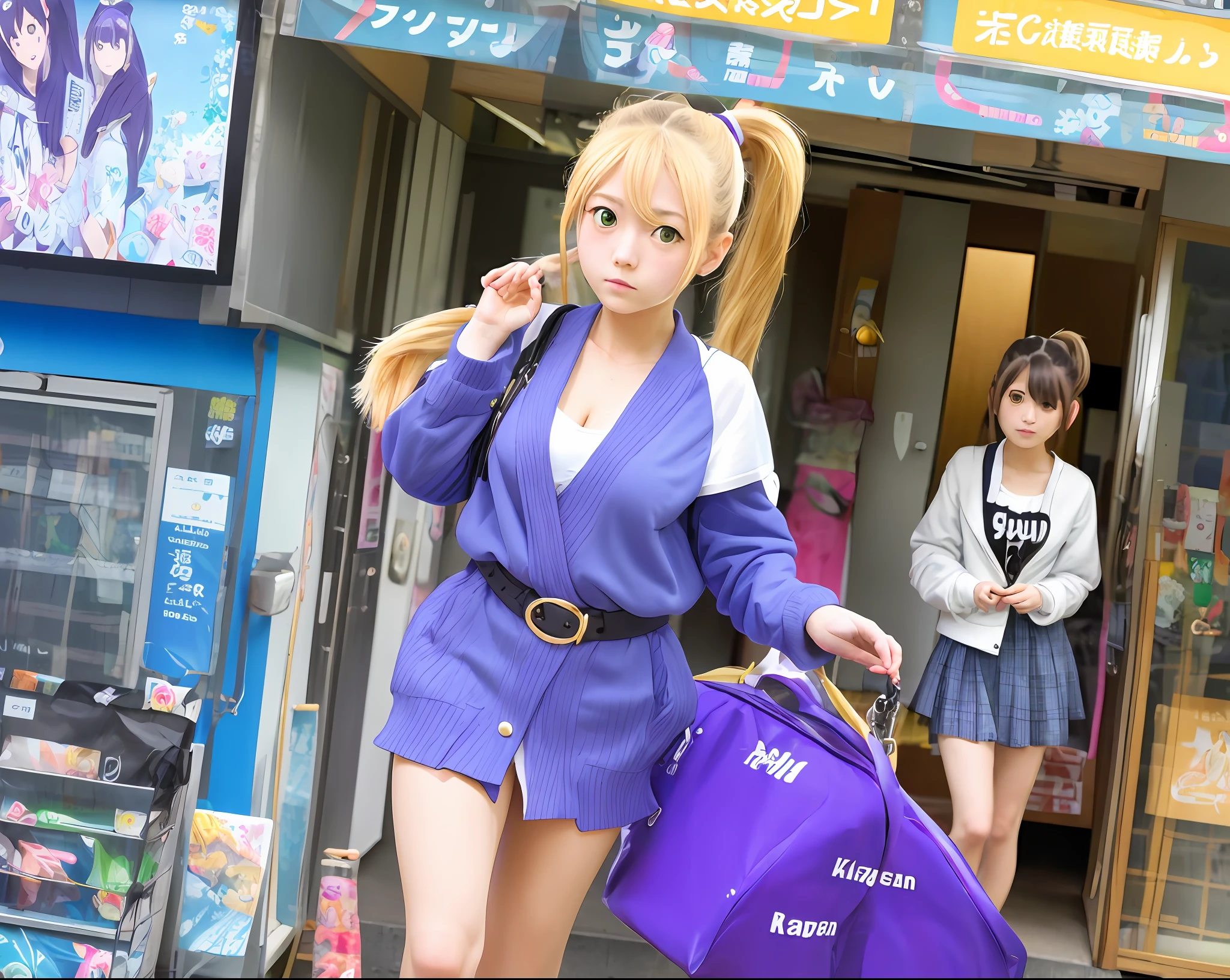 Cat lady，teens girl，Japanese-style，The left ponytail is long，blond hairbl，Blue-purple pupils，hacking，anime big breast，Great product