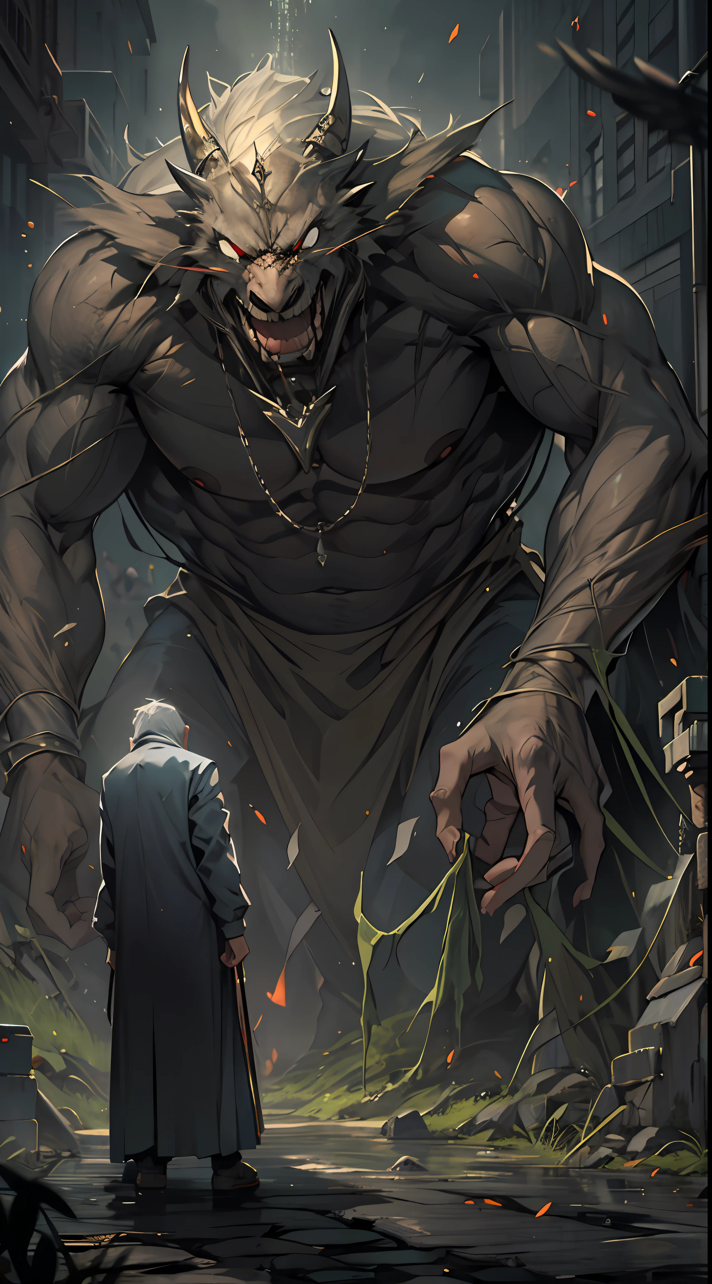 A weak team, powerless to resist, helplessly watches as the giant evil spirit gets closer and closer to them, their expressions filled with helplessness and despair, surrounded by a sense of oppression, , 32k, best quality, masterpiece, super detail, high details,