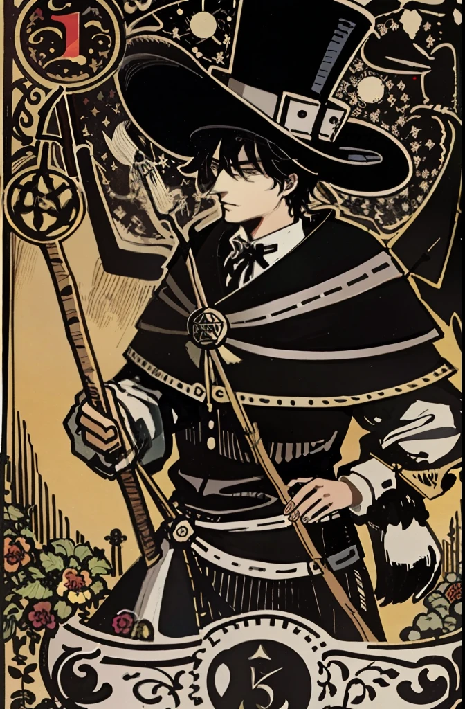 tarot cards，Fools，People with top hats，binding，Sticks and bags，Doggy