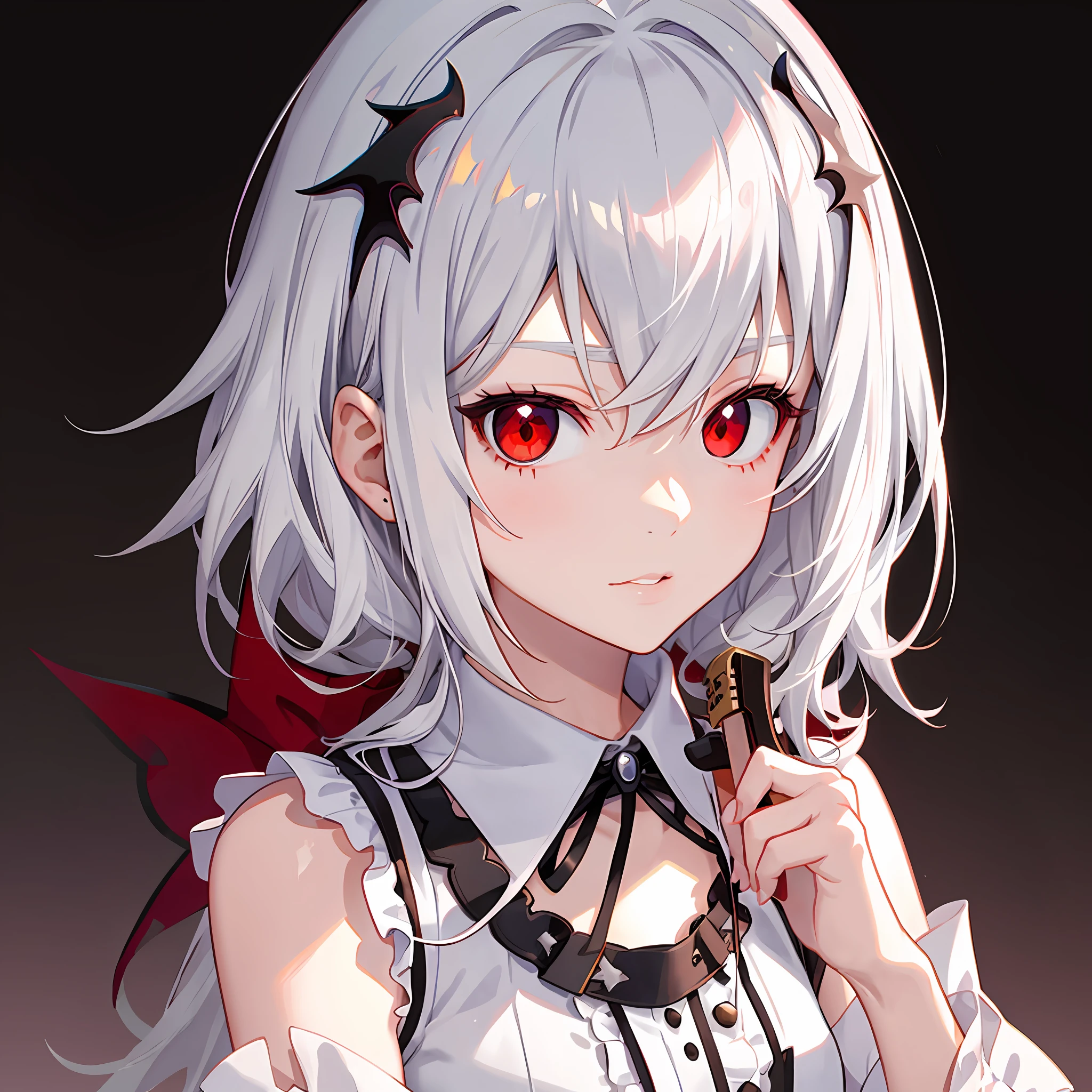 Anime girl with white hair and red eyes with a knife, gapmoe yandere, Yandere, gapmoe yandere grimdark, Guviz, portrait gapmoe yandere grimdark, clean and meticulous anime art, anime visual of a cute girl, demon anime girl, nightcore, (Anime girl), Guweiz in Pixiv ArtStation