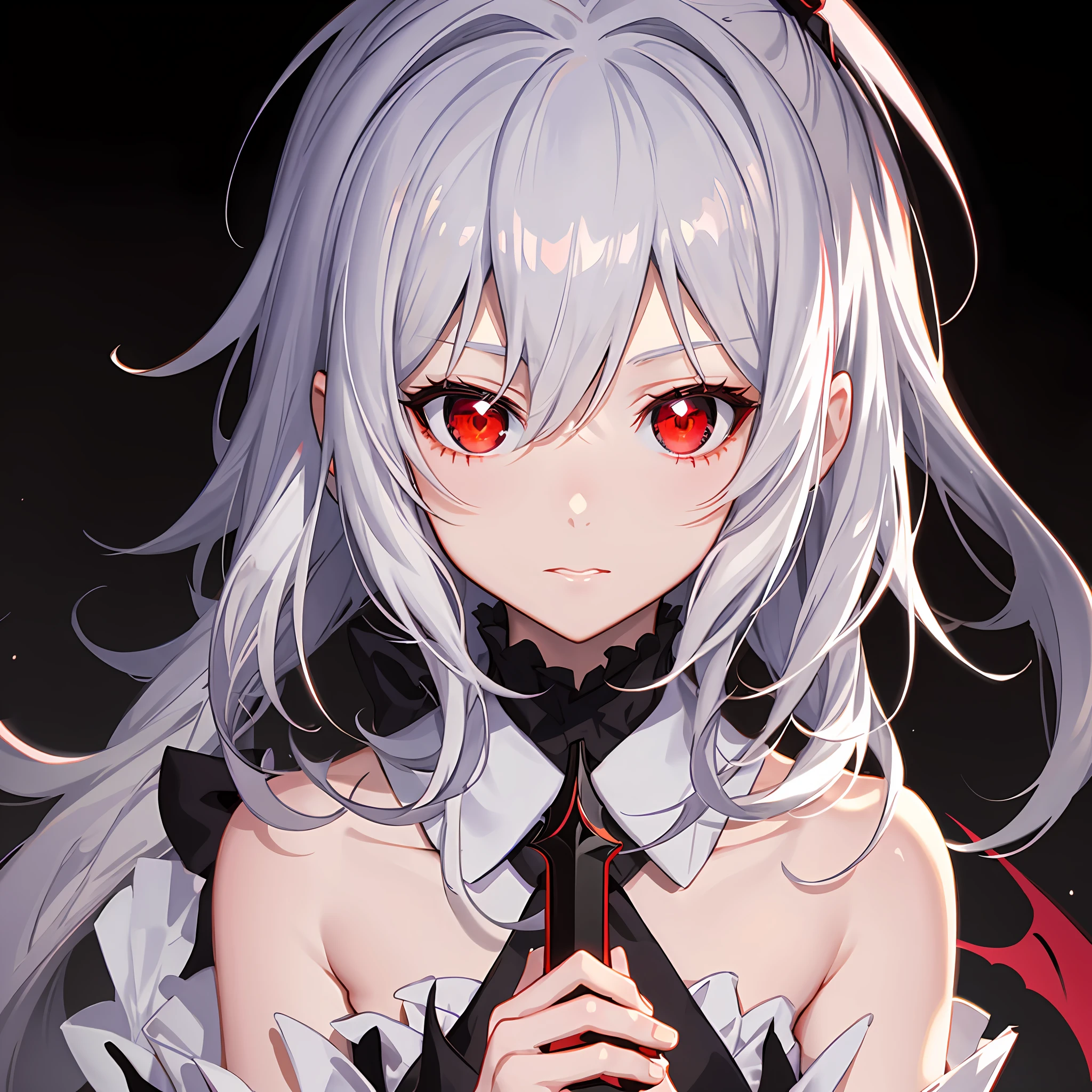 Anime girl with white hair and red eyes with a knife, gapmoe yandere, Yandere, gapmoe yandere grimdark, Guviz, portrait gapmoe yandere grimdark, clean and meticulous anime art, anime visual of a cute girl, demon anime girl, nightcore, (Anime girl), Guweiz in Pixiv ArtStation
