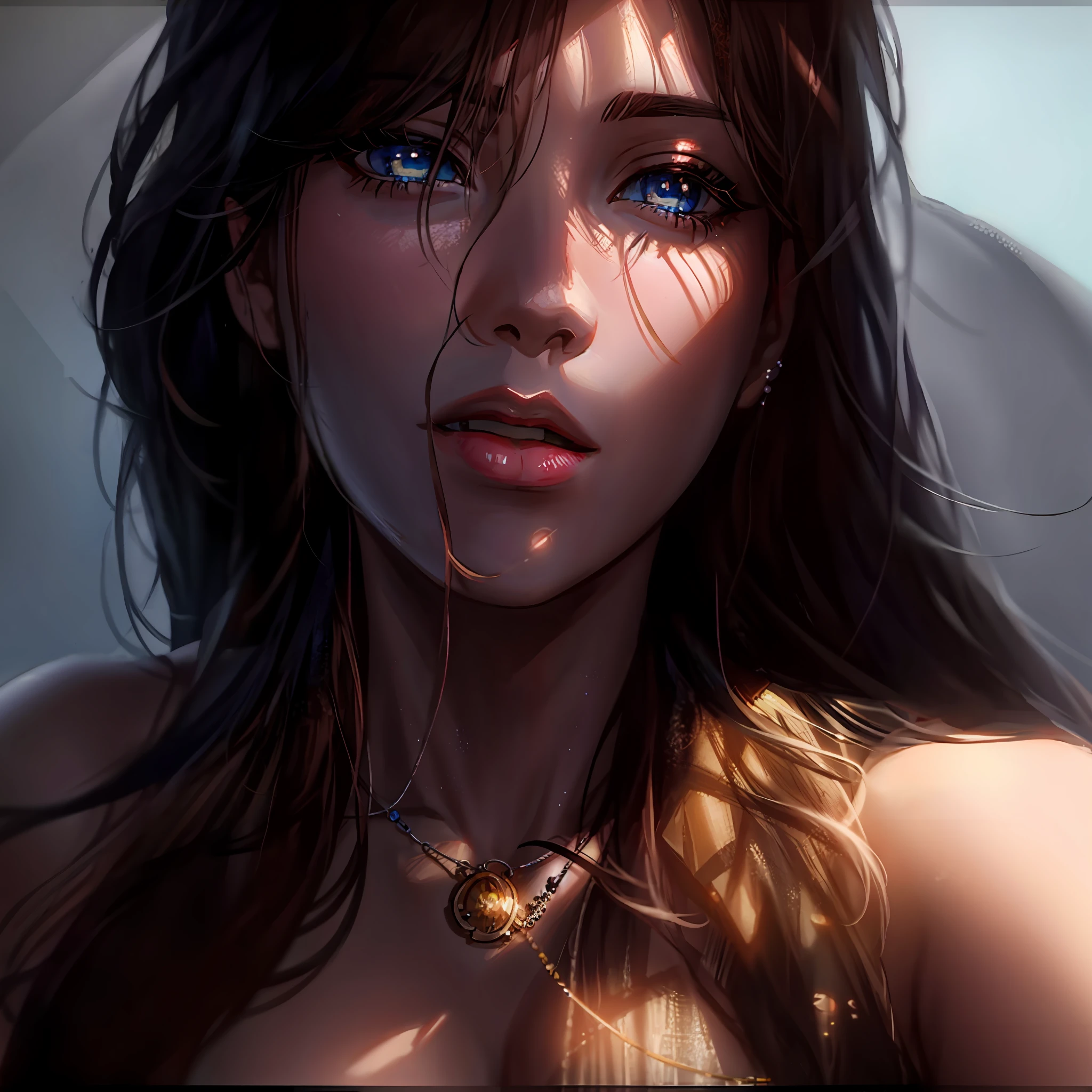 Anime girl with long hair and blue eyes wearing necklace, Realistic digital art 4 K, Realistic digital art 4K, Deviantart ArtStation CGSCOSIETY, realistic art style, Gorgeous digital painting, Fanart Meilleure ArtStation, 4k highly detailed digital art, Beautiful digital artwork, cgsociety portrait, 4K detailed digital art, Extremely detailed Artgerm