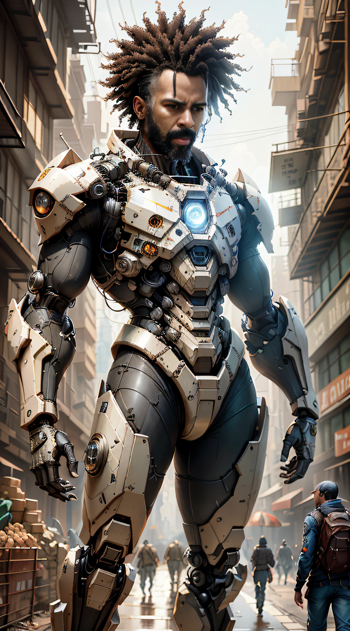 There's a man in a suit who's walking down the street, inspirado em Marek Okon, Wojtek FUS, arte conceitual digital de alta qualidade, por jeonseok lee, Amazing 8K character concept art, hard surface concept art, beautiful robot character design, painterly humanoid mecha, Directed by: Jeremy Chong, hard surface character pinterest