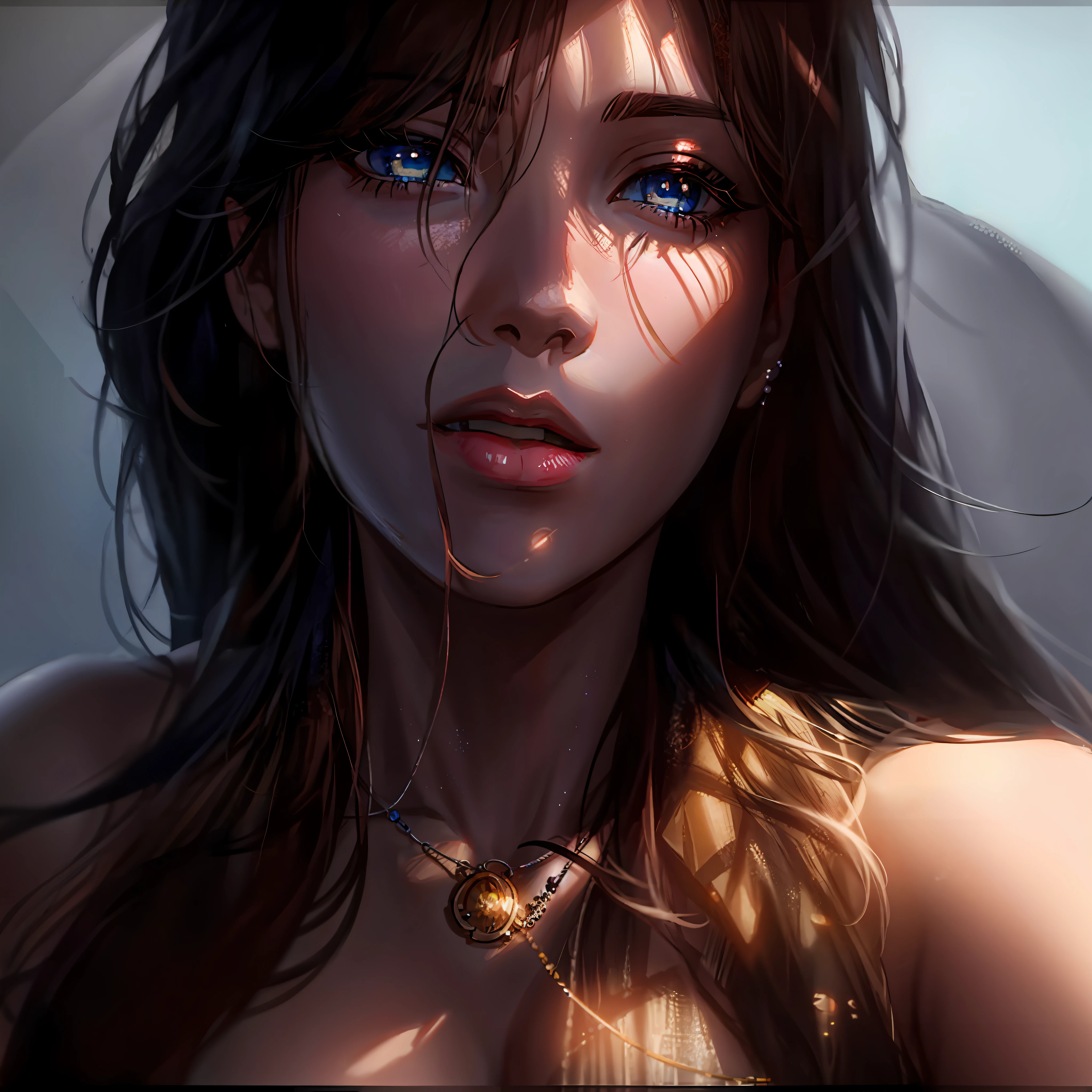 Anime girl with long hair and blue eyes wearing necklace, Realistic digital art 4 K, Realistic digital art 4K, Deviantart ArtStation CGSCOSIETY, realistic art style, Gorgeous digital painting, Fanart Meilleure ArtStation, 4k highly detailed digital art, Beautiful digital artwork, cgsociety portrait, 4K detailed digital art, Extremely detailed Artgerm