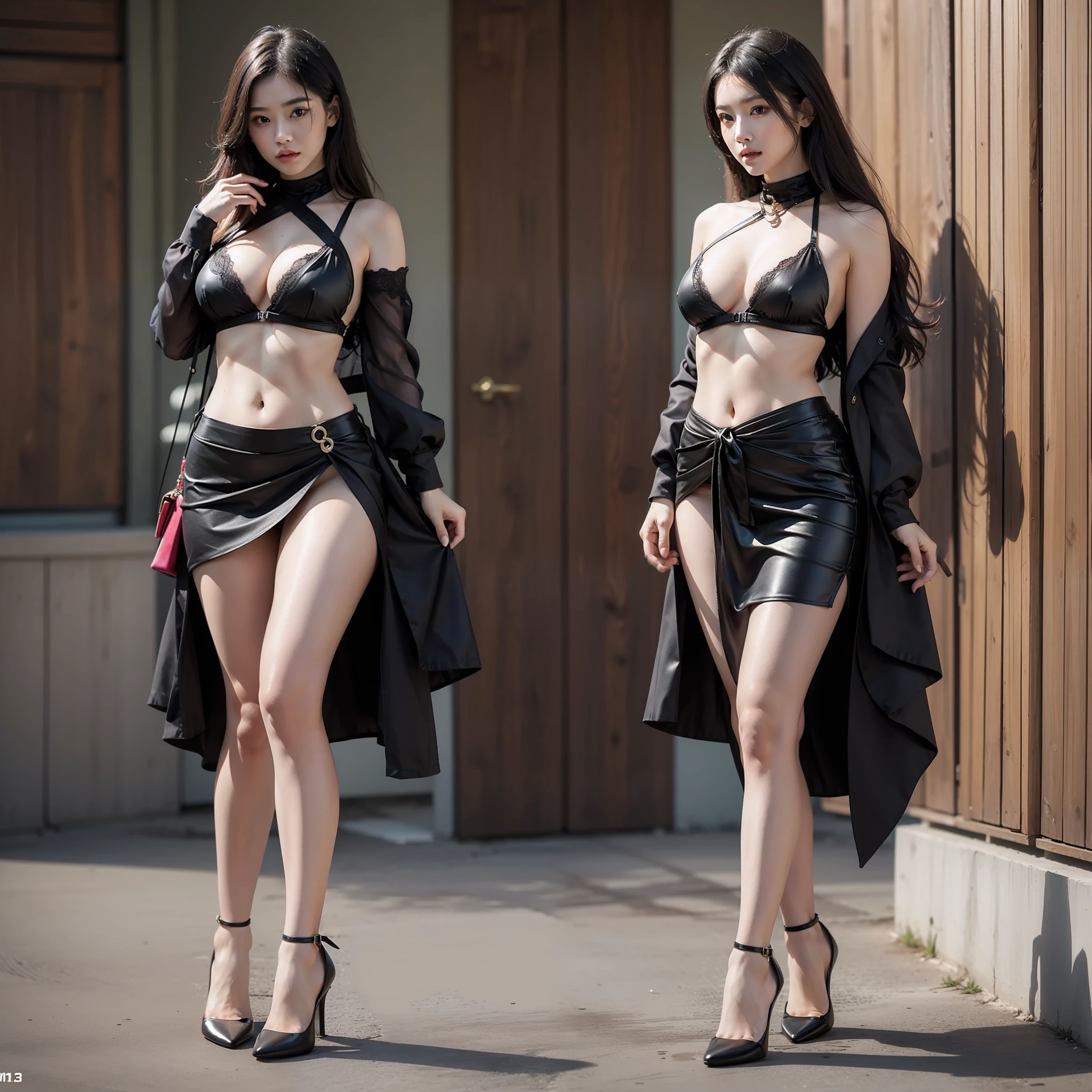 tmasterpiece,Superskirt,pleatedskirt,Open navel,Detailed eyes,二重まぶた,long whitr hair,standing on your feet,legs separated,huge tit,Thin leg,Black heels,Thin heel,Pointed-toe heels,no brassiere,with no underpants,breasts out,Bursts,fully body photo,sexyposture,View shoes,realistic shaded,Luzes Realistas,NSFW,((best qualtiy,8K,tmasterpiece:1.3))),Clear focus:1.2,(layer cut,The large:1.2),Highly Detailed Face and Skin Textur,Beautiful Women in Perfect Figure:1.4,Slender abs:1.2,Moist body:1.5,Highly Detailed Face and Skin Textur,anatomy correct