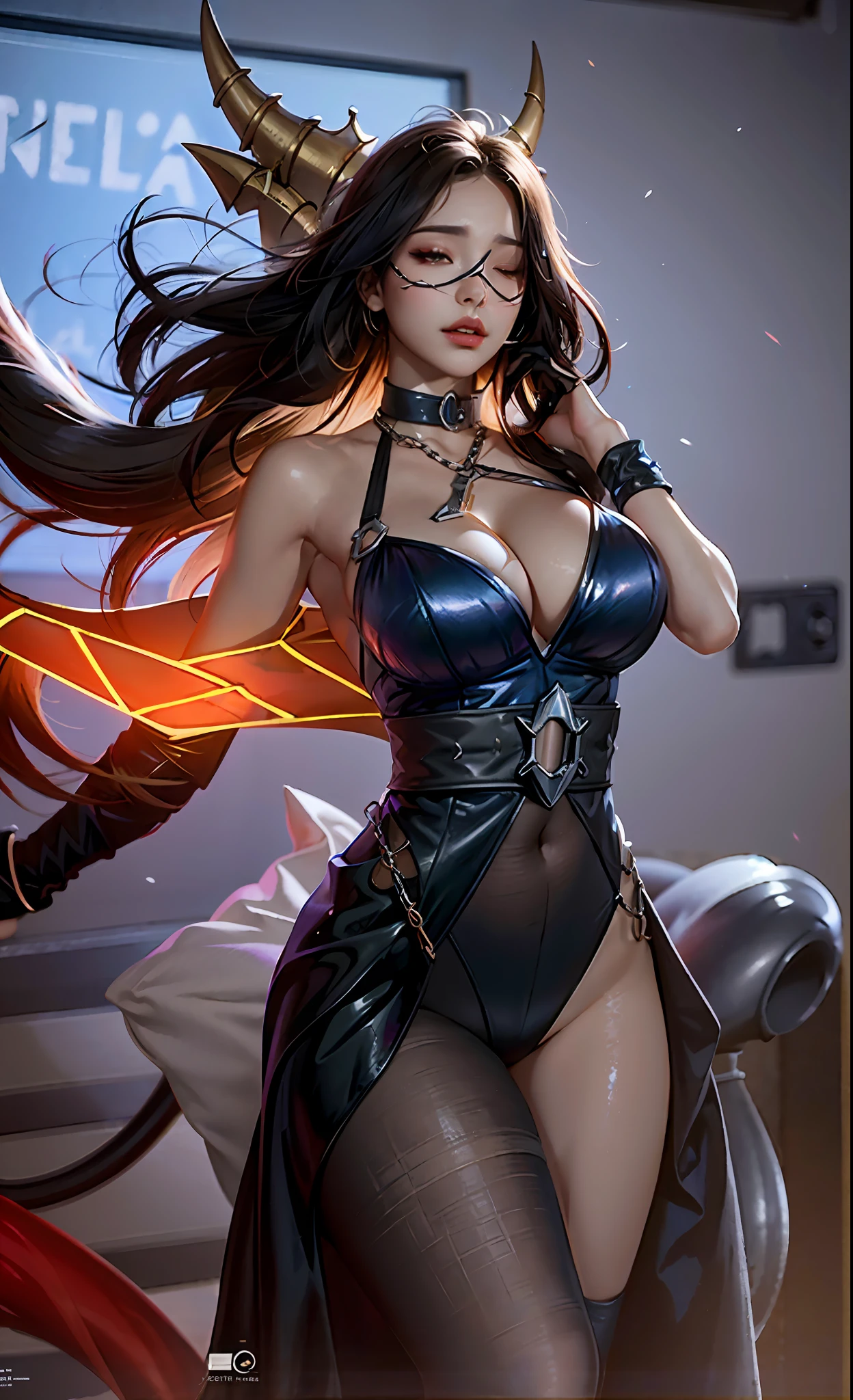 1 girl, Beautiful photorealistic Prestige KDA all out Ahri from League of Legends blushing, string bikini armor, Shibari, blindfold, electric chair, major cleavage, breast indentation, Ahri inside a Runeterra prison, slave collar, chain around her neck, roleplay bdsm, high fantasy, gravure, lewd, busty, highly detailed, 8k, high resolution, solo, big juicy lips, thick juicy thighs, makeup, large shiny breasts, gloves, looking at viewer, photorealistic, Cinema 4D, octane render, innovative, sexy, curvy but slender, mystical aura, smokey mist around Ahri, illuminati style, use advanced machine learning to create the perfect succubus waifu Ahri alone sitting in an electric chair, exposed camel toe, vice magazine photography style, trending on Pixiv, trending on civitai, perfect composition, sfw, professional quality, unreal engine