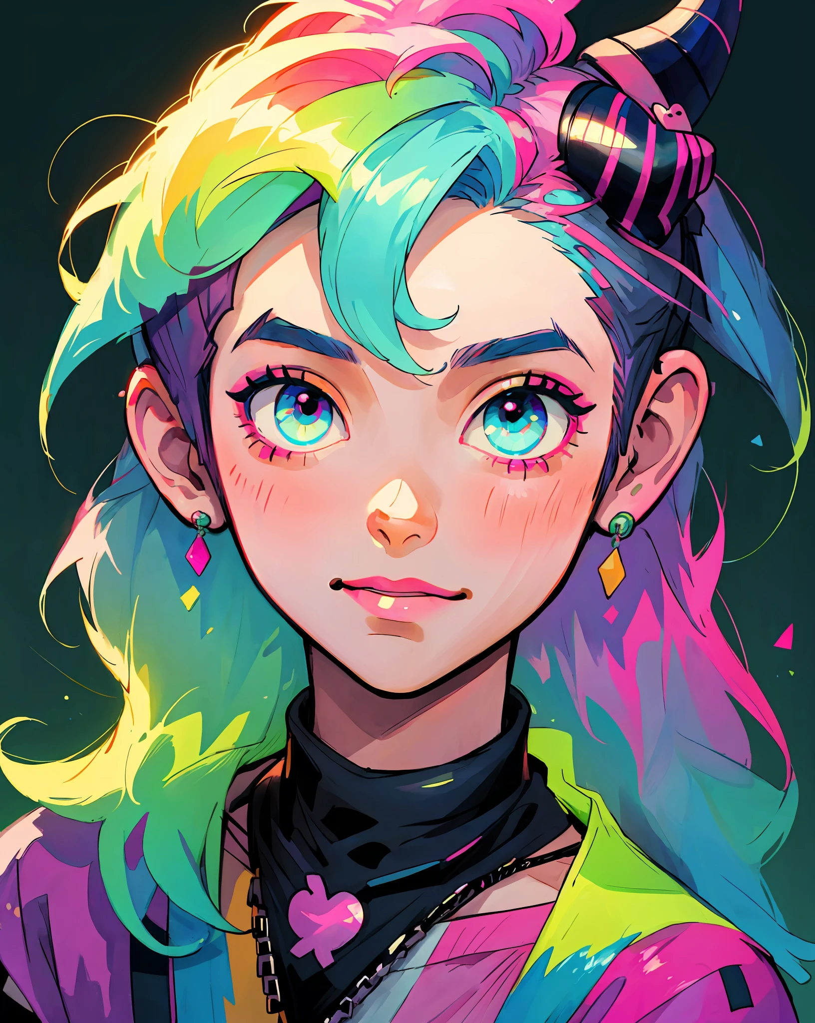 A boy, ((men)), brightly colored hair and makeup is worn by a boy with horns, decora inspired, pastel goth aesthetic, kawaii decora rainbowcore, cute colorful adorable, colorful aesthetic, kawaii aesthetic, pastel goth, boy design lush horns, vibrant fantasy style, anime inspired, anime vibes, colorful rave makeup, colorful pastel, fantasy aesthetic!, decora inspired illustrations, hyper colorful,  1boy, young Man, male Character, uhd, (((masterpieces))), vaporwave style, 16k, 8k