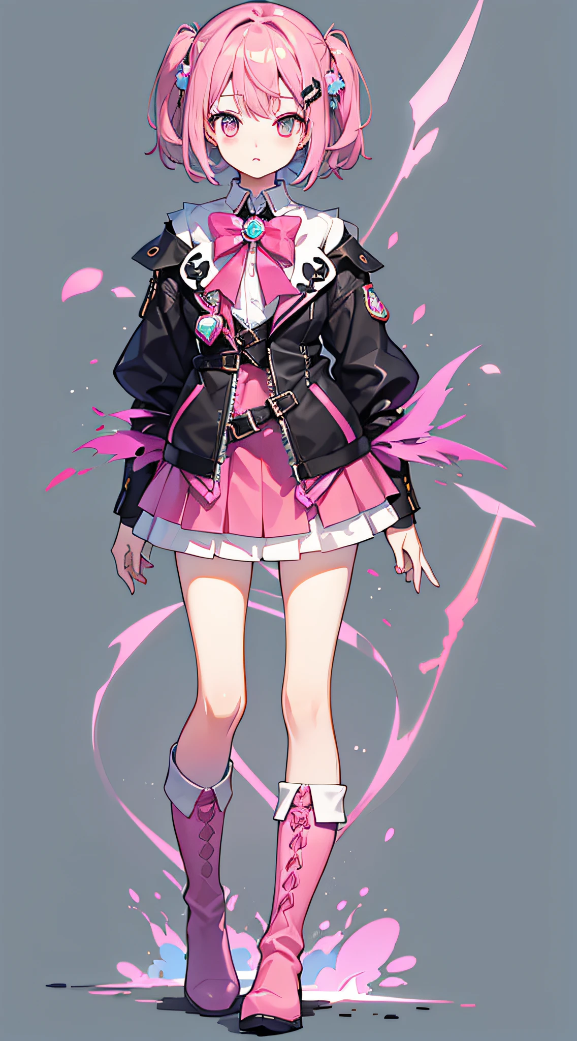 full body Esbian、Standing picture、an animated character（one girls、colourfull）、Plain background、magical little girl、Pink boots、Stand up straight、Top image quality、８K、View from the front