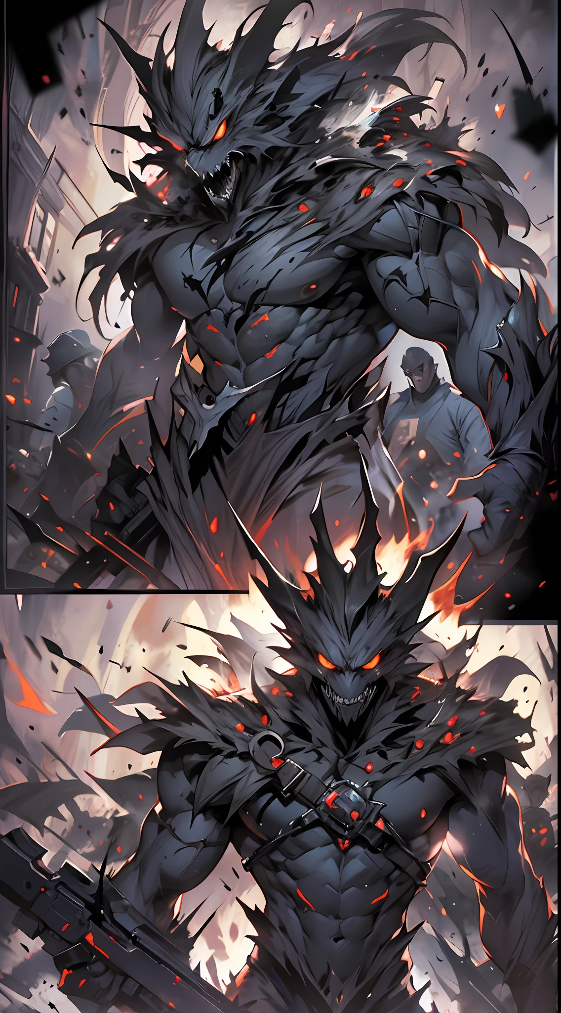 A huge evil spirit, radiating dark energy, decides to self-destruct, mocking the team's powerlessness with a voice full of sarcasm and malice, surrounded by a dark aura, , 32k, best quality, masterpiece, super detail, high details