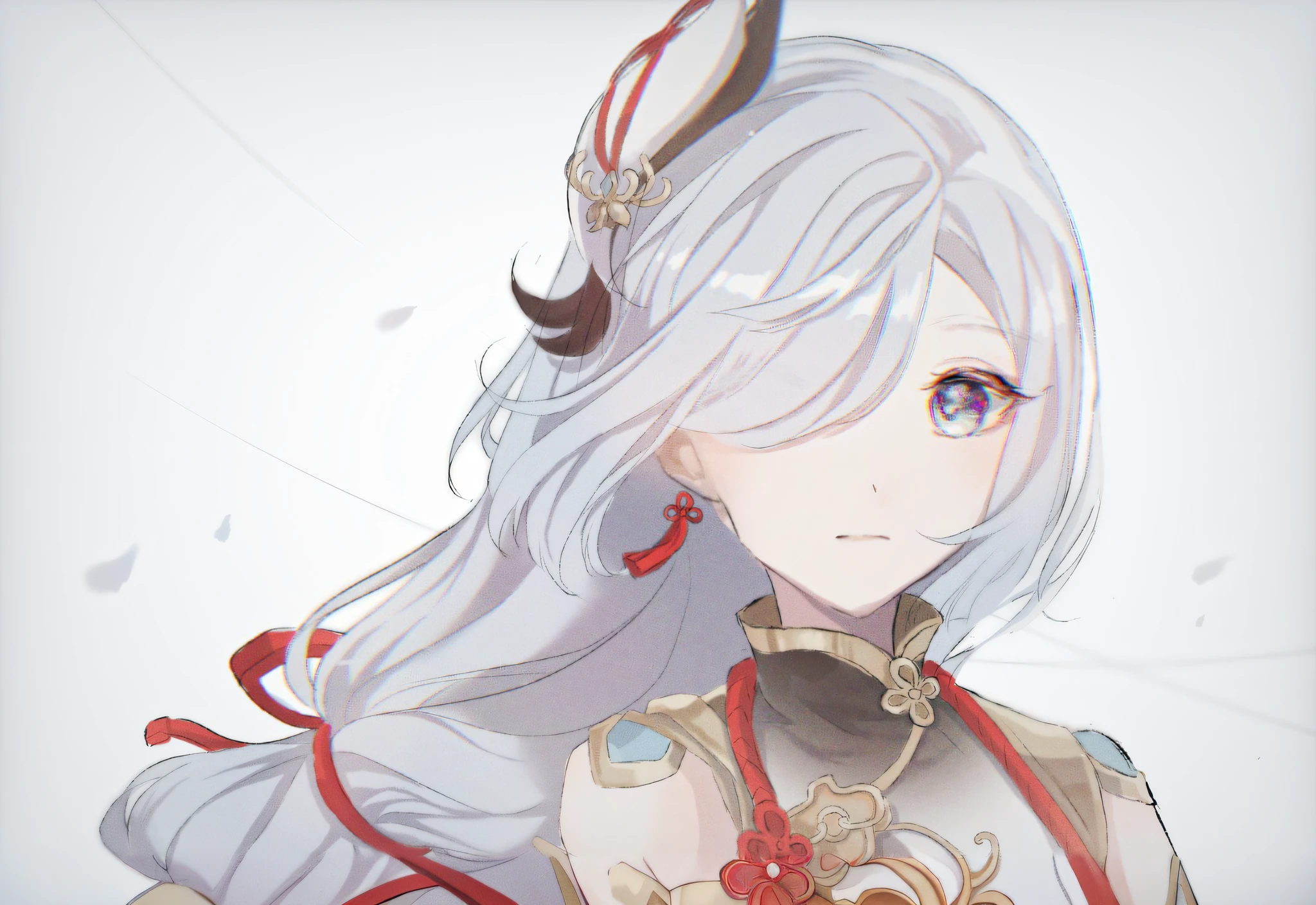 Anime girl with long white hair and red and white dress, white-haired god, Ayaka Genshin impact, Keqing from Genshin Impact, onmyoji portrait, Guviz, zhongli from genshin impact, white haired Cangcang, Genshin, Smooth anime CG art, Guviz-style artwork, White-haired, crisp clear rpg portrait