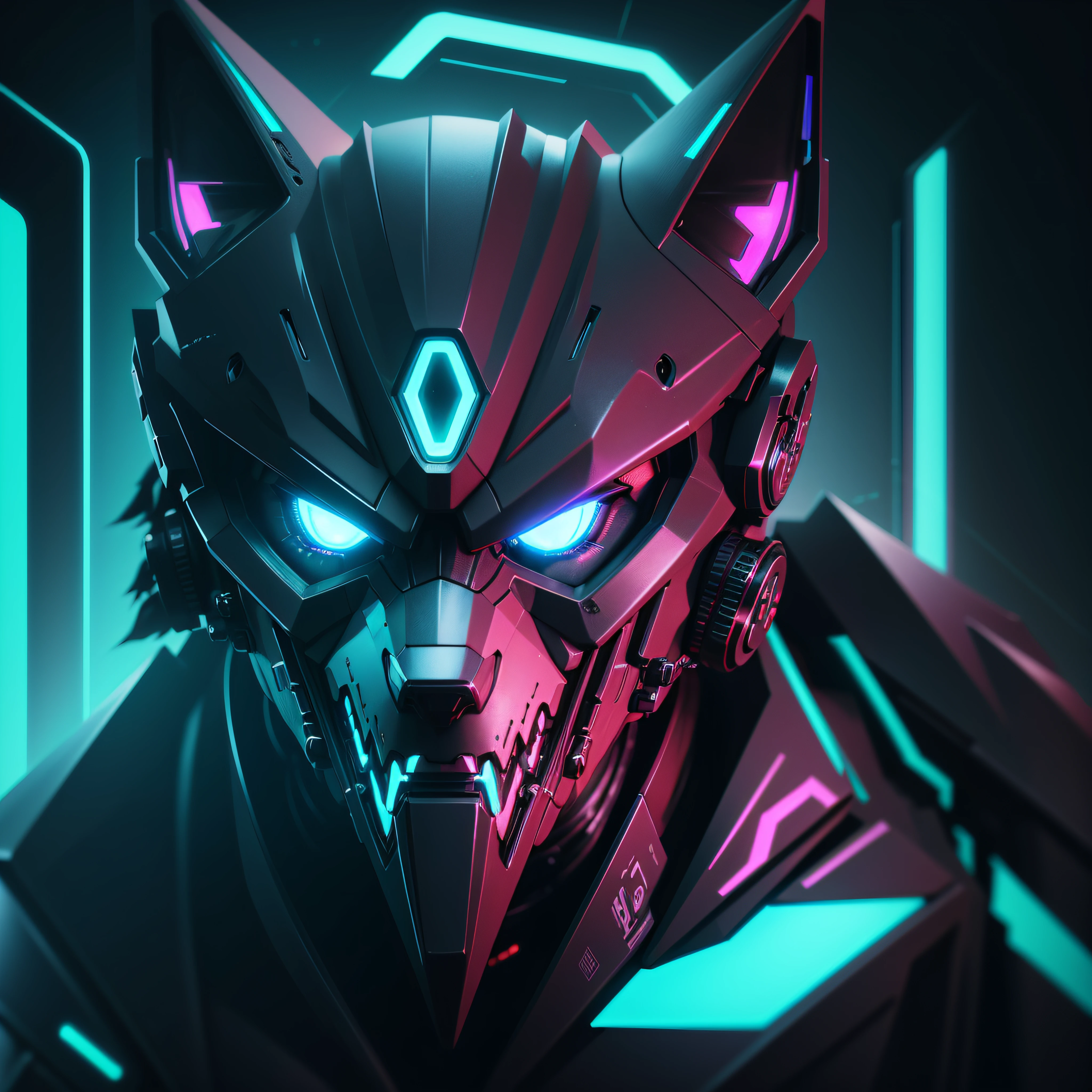render a cyberpunk of wolf with a focus neon lighting and holographic technology 8k fujifilm --auto