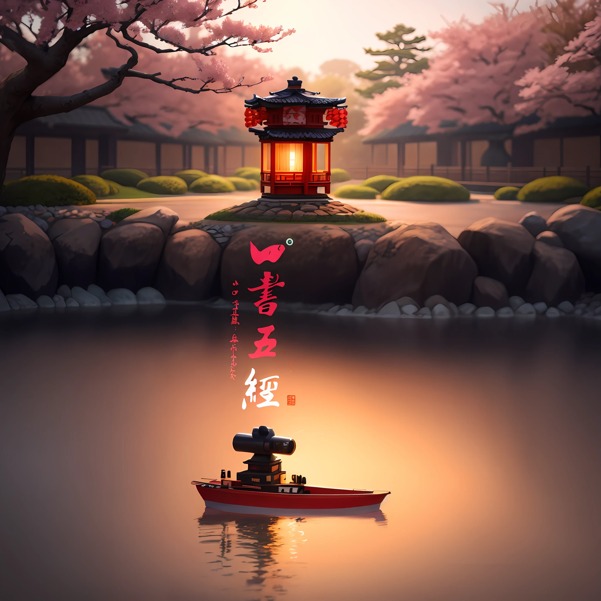 Product diagram of a wine bottle,(digitial painting),(best qualtiy),Peaceful Japanese garden,cherry blossom in full bloom,Koi pond,Pedestrian bridges,pagoda,Ukiyo-e art style,Katsushika Hokusai inspiration,Deviant Art popular,8K hyper-realism,Pastel color scheme,gentle illumination, prime time, peacefulatmosphere, Transverse