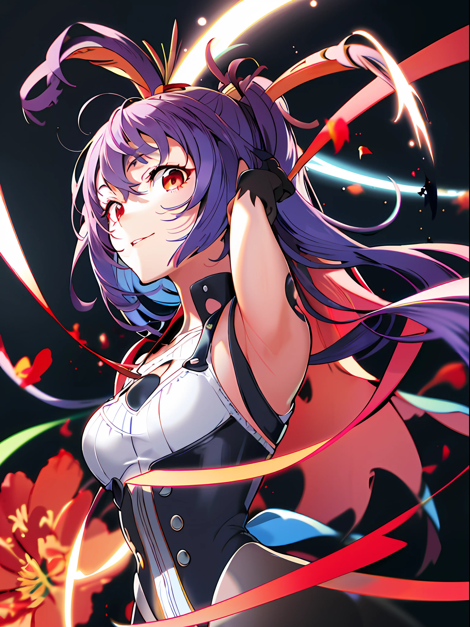 The Alafard skeleton,Wearing red flowers on her hair,A red ribbon is tied, skullgirls, anime skull portrait woman, detailed anime art, Anime art wallpaper 4k, Anime art wallpaper 8 K, Anime art wallpaper 4 K, 4K anime wallpaper, Detailed digital anime art, Kawasi, Guweiz in Pixiv ArtStation, Best anime 4k konachan wallpaper
