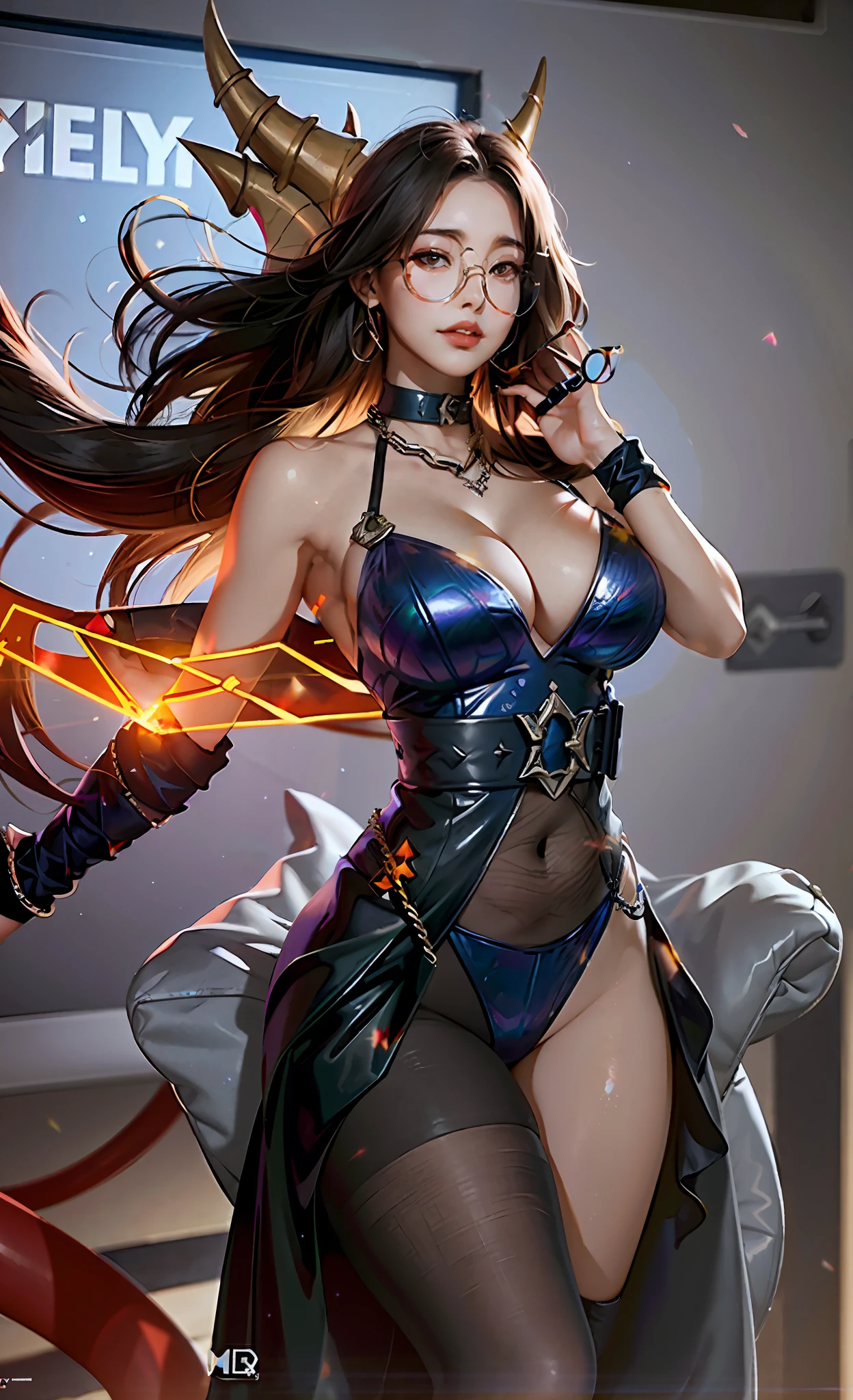 1 girl, Beautiful photorealistic Prestige KDA all out Ahri from League of Legends blushing, string bikini armor, Shibari, blindfold, electric chair, major cleavage, breast indentation, Ahri inside a Runeterra prison, slave collar, chain around her neck, roleplay bdsm, high fantasy, gravure, lewd, busty, highly detailed, 8k, high resolution, solo, big juicy lips, thick juicy thighs, makeup, large shiny breasts, gloves, looking at viewer, photorealistic, Cinema 4D, octane render, innovative, sexy, curvy but slender, mystical aura, smokey mist around Ahri, illuminati style, use advanced machine learning to create the perfect succubus waifu Ahri alone sitting in an electric chair, exposed camel toe, vice magazine photography style, trending on Pixiv, trending on civitai, perfect composition, sfw, professional quality, unreal engine, (glasses:1.8)