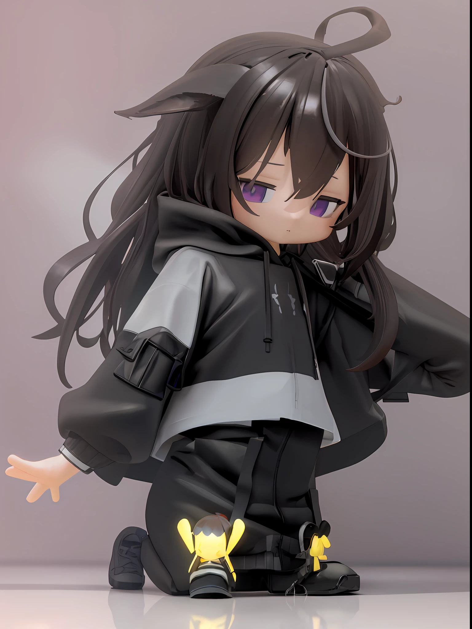 Close-up of a doll in a hoodie, render of a cute 3d anime girl, anime styled 3d, style as nendoroid, small curvaceous loli, Cute anime girl, Nendoroid 3D, Guviz-style artwork, From Arknights, Guviz, nyaruko-san, Chibi anime girl，hyper HD