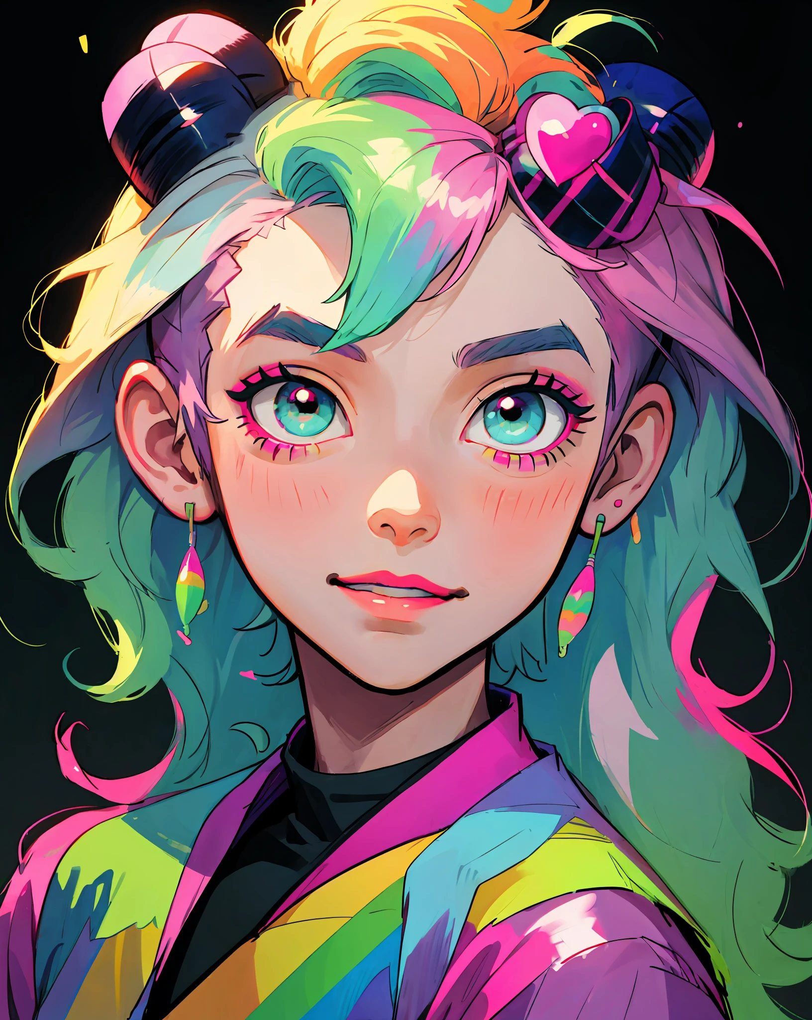 A boy, ((men)), brightly colored hair and makeup is worn by a boy with horns, decora inspired, pastel goth aesthetic, kawaii decora rainbowcore, cute colorful adorable, colorful aesthetic, kawaii aesthetic, pastel goth, boy design lush horns, vibrant fantasy style, anime inspired, anime vibes, colorful rave makeup, colorful pastel, fantasy aesthetic!, decora inspired illustrations, hyper colorful,  1boy, young Man, male Character, uhd, (((masterpieces))), vaporwave style, 16k, 8k