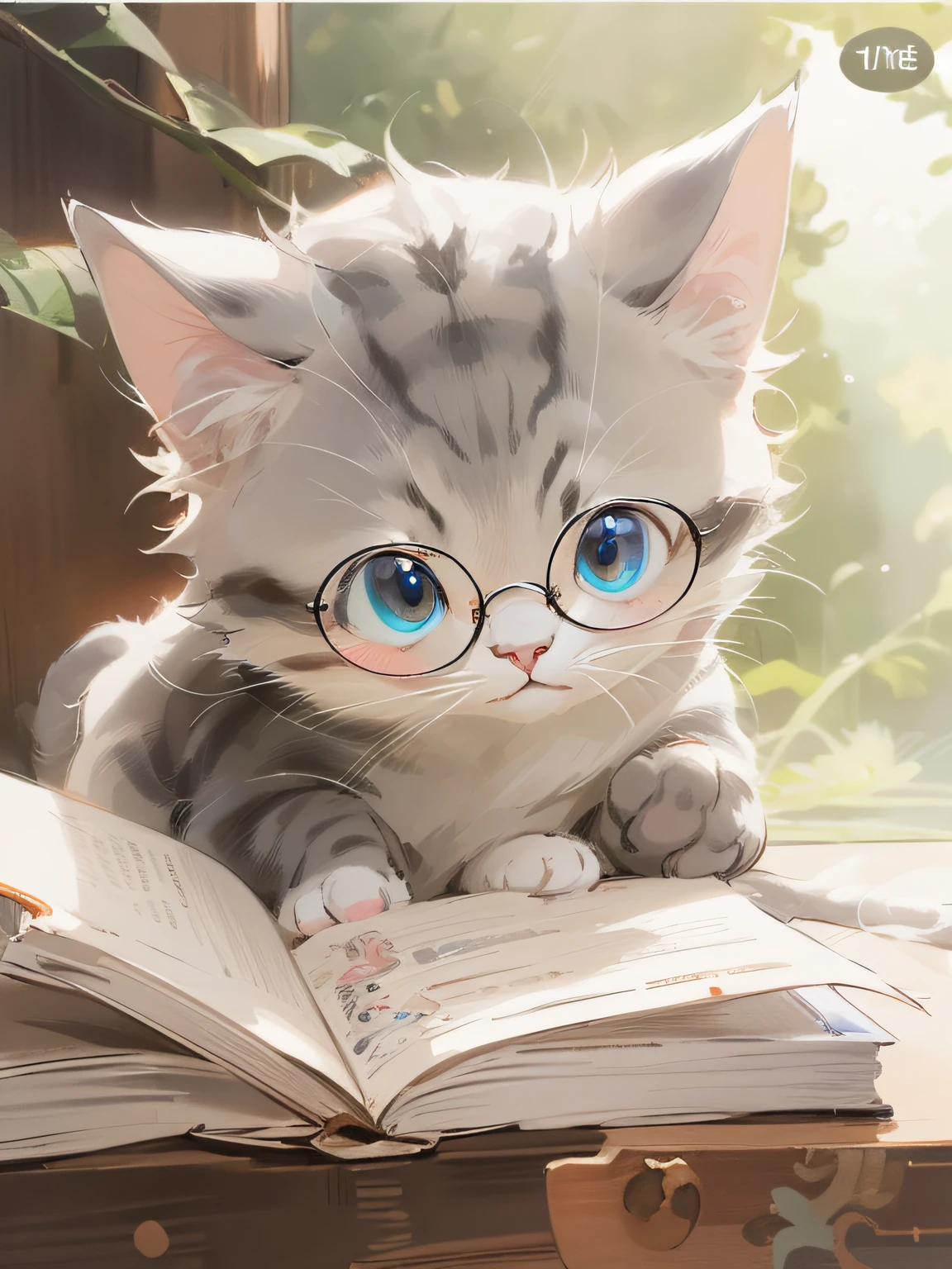 There is a cat with glasses sitting on a book, anime visual of a cute cat, anime cat, realistic anime cat, intellectual cat, lovely digital painting, Cute detailed digital art, cute detailed artwork, adorable digital art, A cute cat, With glasses, Kawaii cat, cute artwork, Cute anime, cute anime catgirl, Cute cat, cutecore, by Yang J