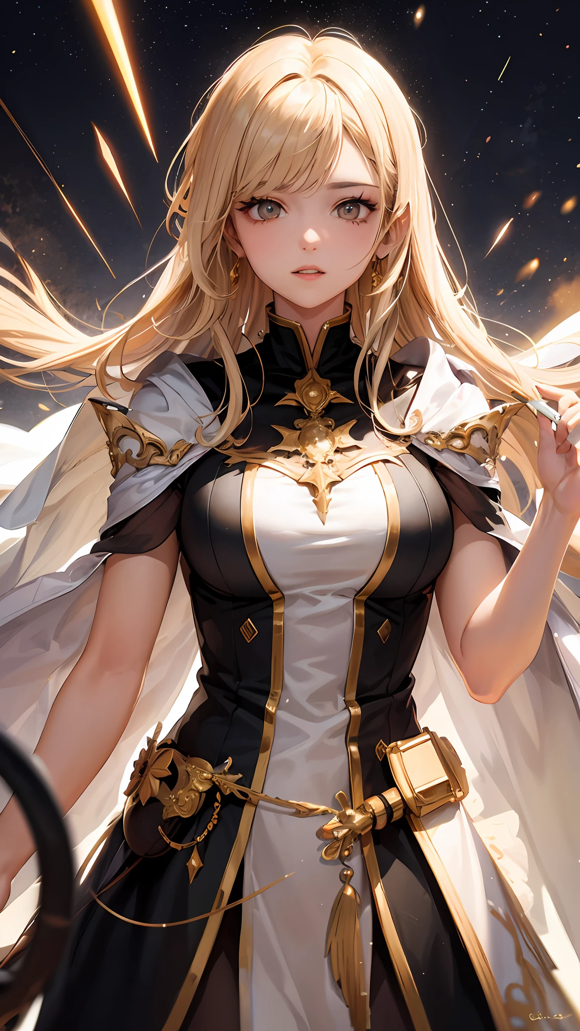 Golden pupils,The magician holds a wand in his right hand,Background vacancies,Global illumination、Global lens effects,Plus a style filter。