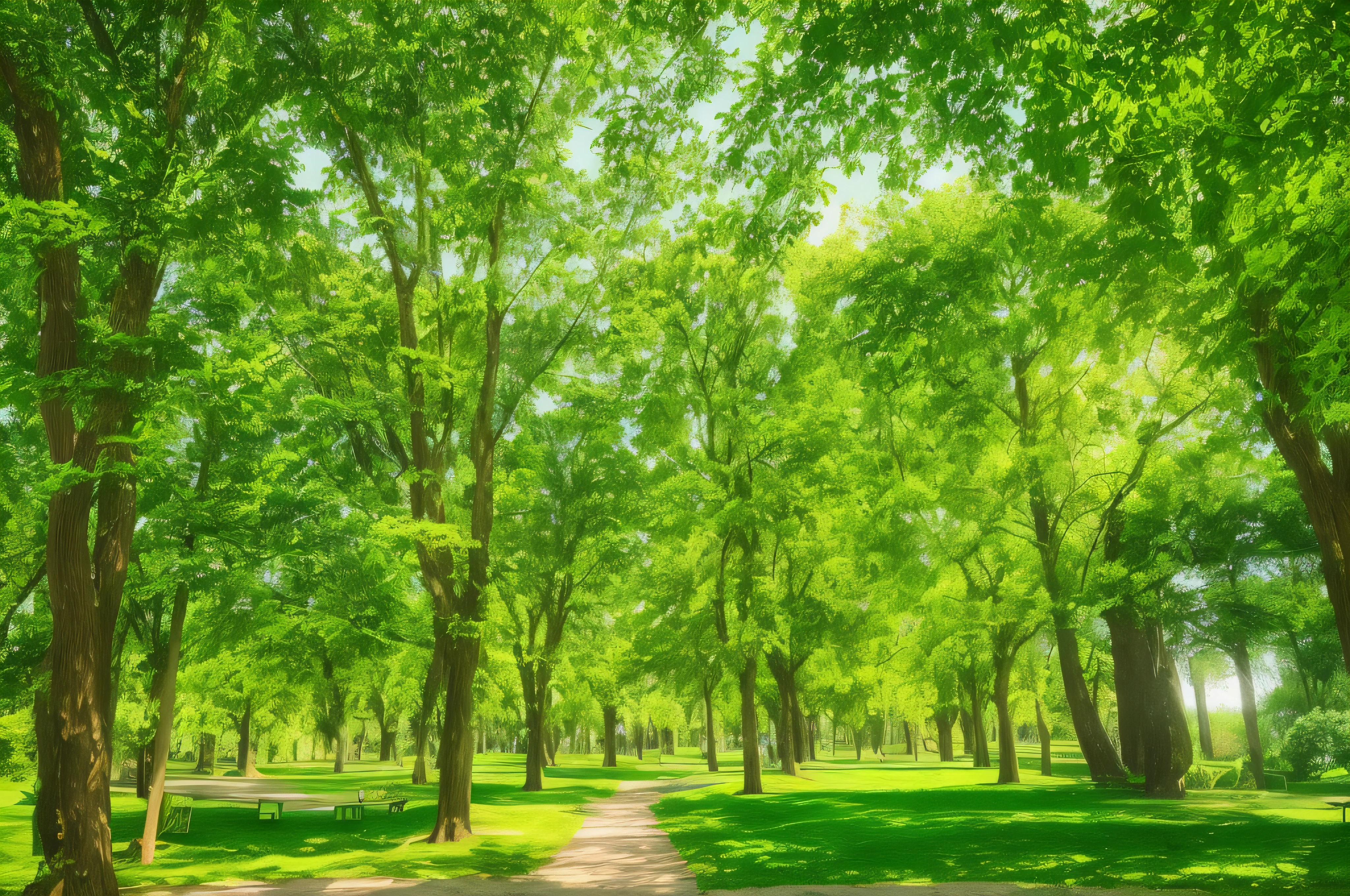 Trees in the park with paths between them々and grass, park on a bright sunny day, sunny day in a park, sunny park background, park scenery, linden trees, green spaces, Green Tree々, bright sunny summer day, In a city park, Park background, green forest, green alley, big green trees, in a background green forest, nature trees