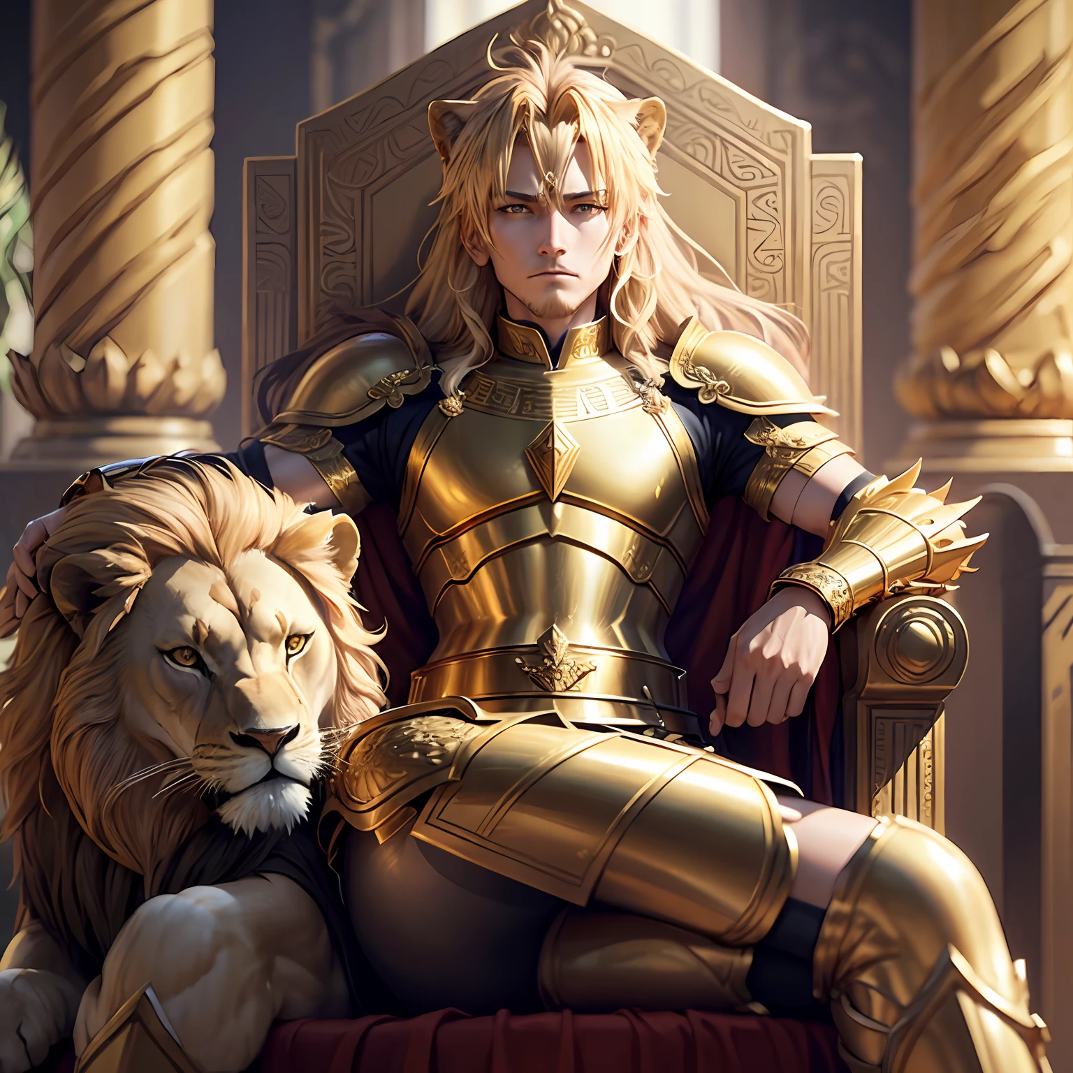 (golden armour,the Lion,a throne):(gilgamesh:1.2) --auto