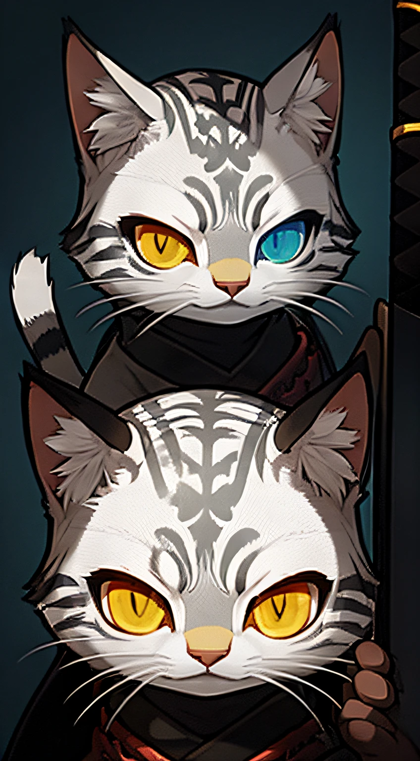 Swordsman, Cats, Cats, Red Eyes, Sorrisos, samurai