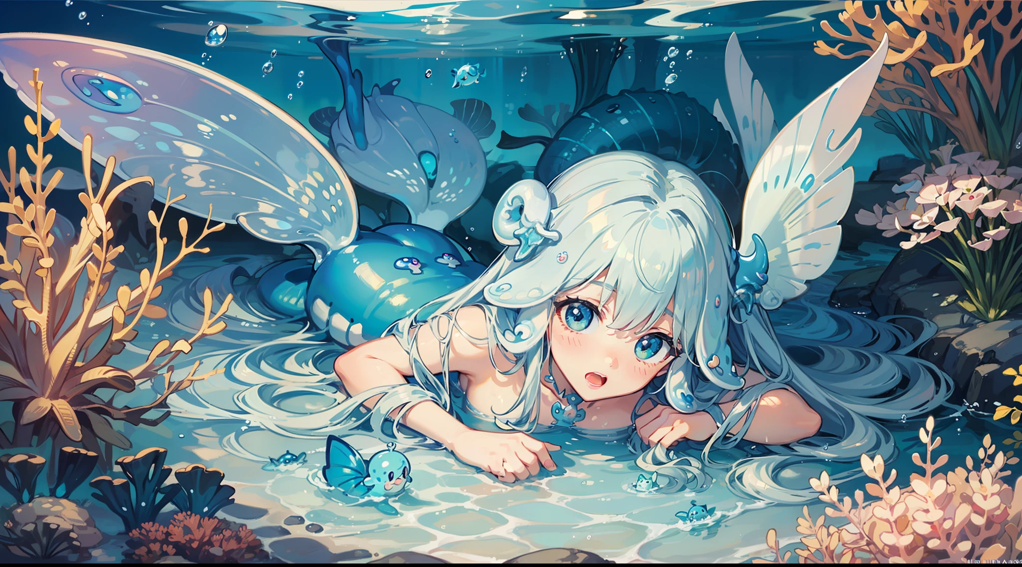 (extremely cute and delicate CG illustration, ultra-detailed and ultra-high quality), best illumination, best shadow, an extremely cute and adorable (((seaangel slug))), swimming deep in the ocean