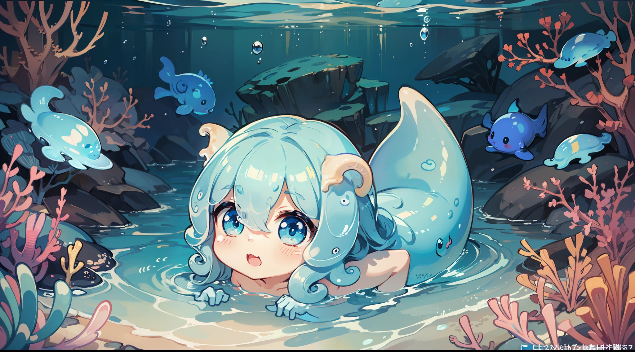 (extremely cute and delicate CG illustration, ultra-detailed and ultra-high quality), best illumination, best shadow, an extremely cute and adorable (((seaangel slug))), swimming deep in the ocean