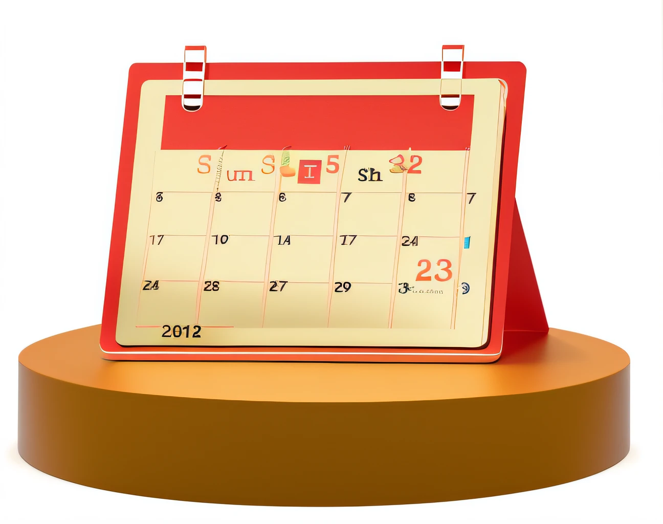 Calendar,Place on a round countertop,rim-light,tmasterpiece,Best quality,C4D style,detail-rich,Fold a corner