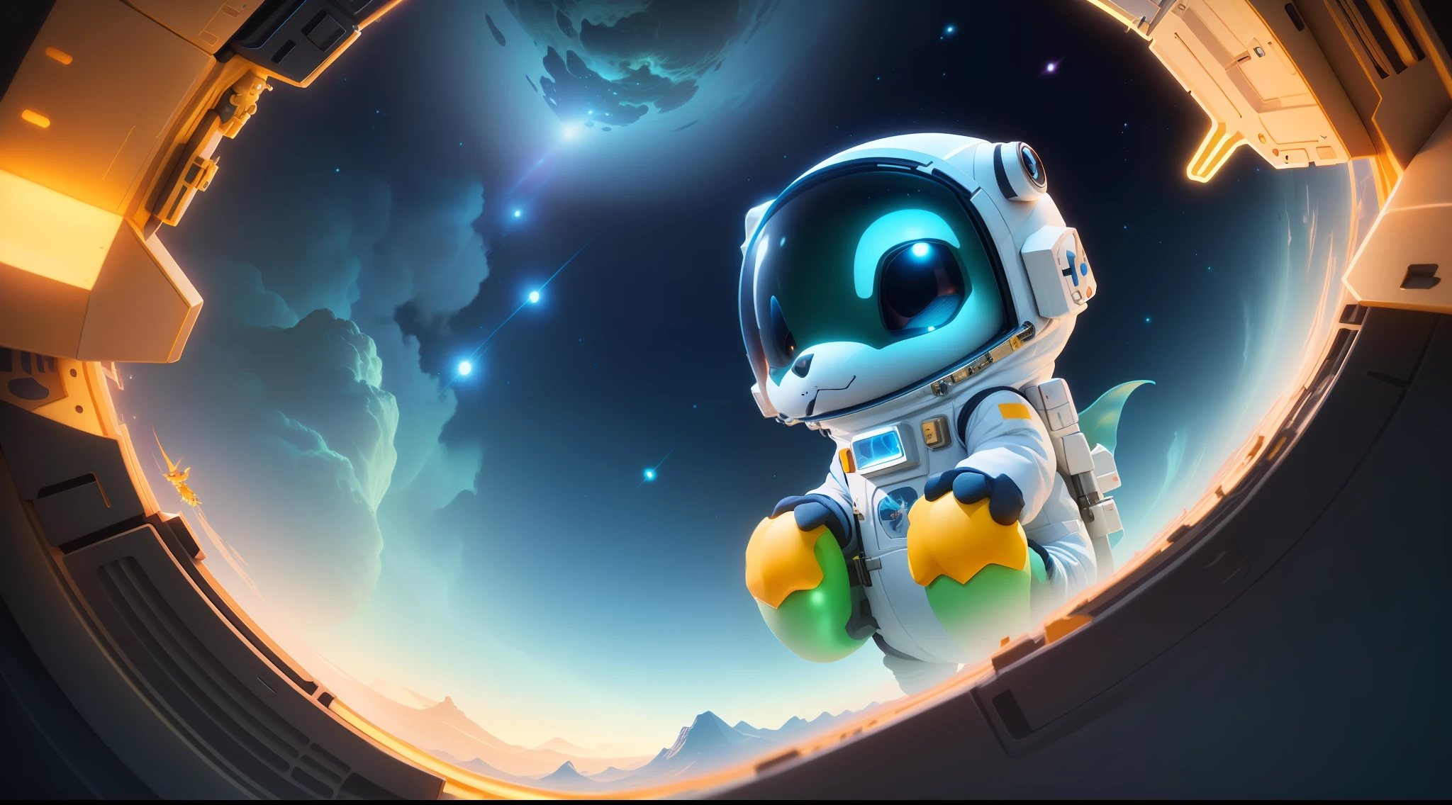 Animal Astronaut cute digital painting, Cute detailed digital art, cute 3 d render, adorable digital art, 8K high quality detailed art, childrens art in artstation, cute little dragon, 4k highly detailed digital art, stylized 3d render, super detailed color lowpoly art, 4K detailed digital art