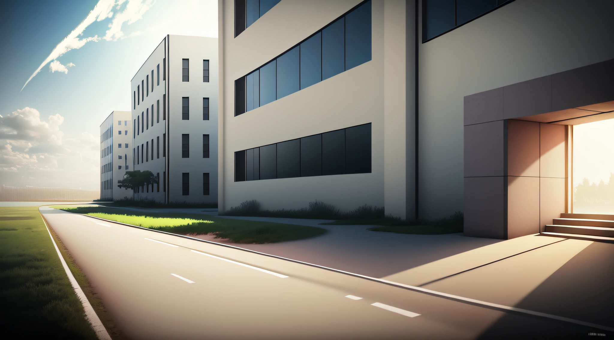 school ground，big hall，White walls，anime big breast，brightly，Shinkai，A digital rendering，makoto shinkai art style