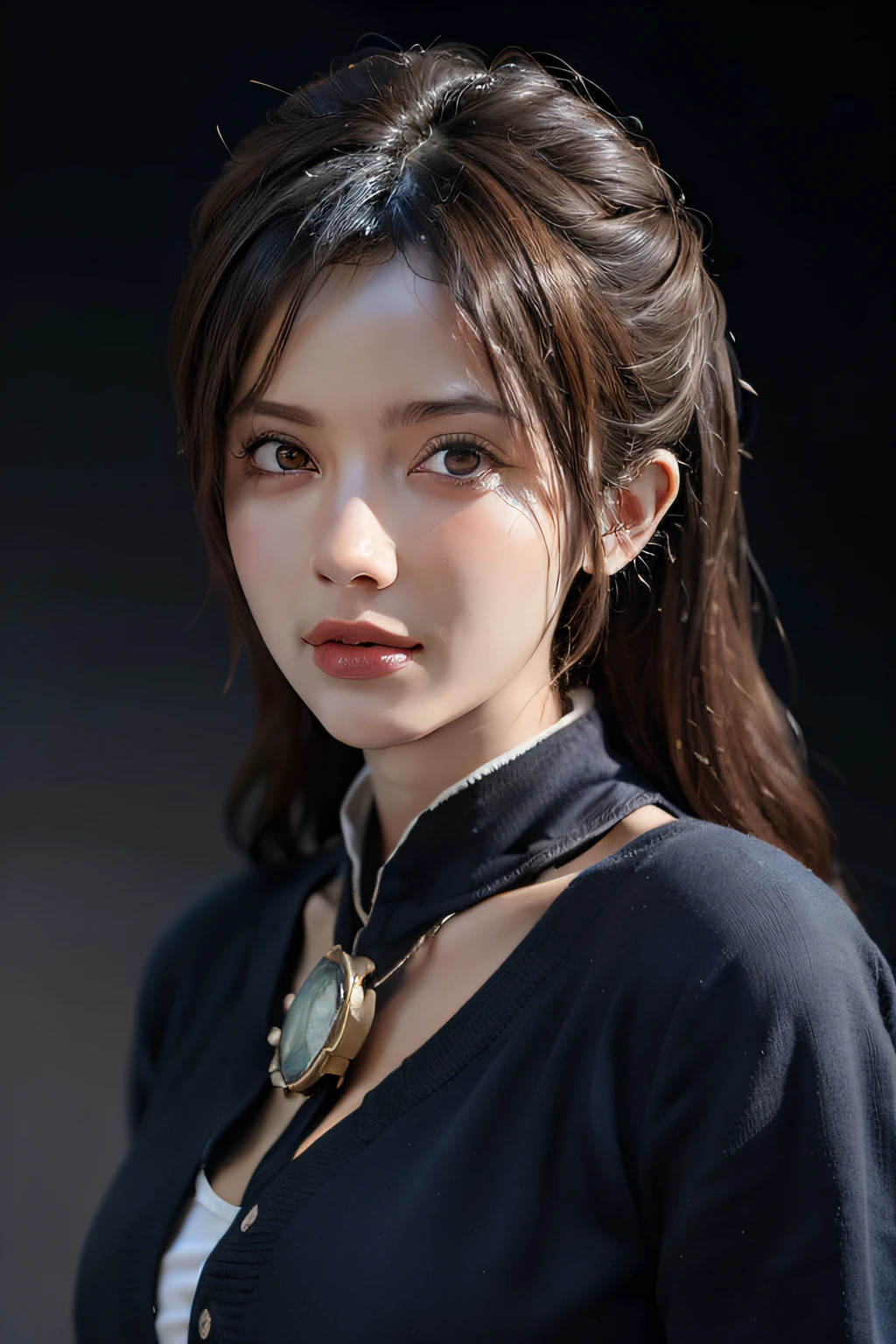 Hyperrealist portrait of female by david hockney and alphonse mucha,fantasy art, photo realistic, dynamic lighting, artstation, poster, volumetric lighting, very detailed faces, 4 k, award winning,, 1girl, in the dark, deep shadow, low key,cowboy shot,(official clothing:1.4) ,long hair,white hair,