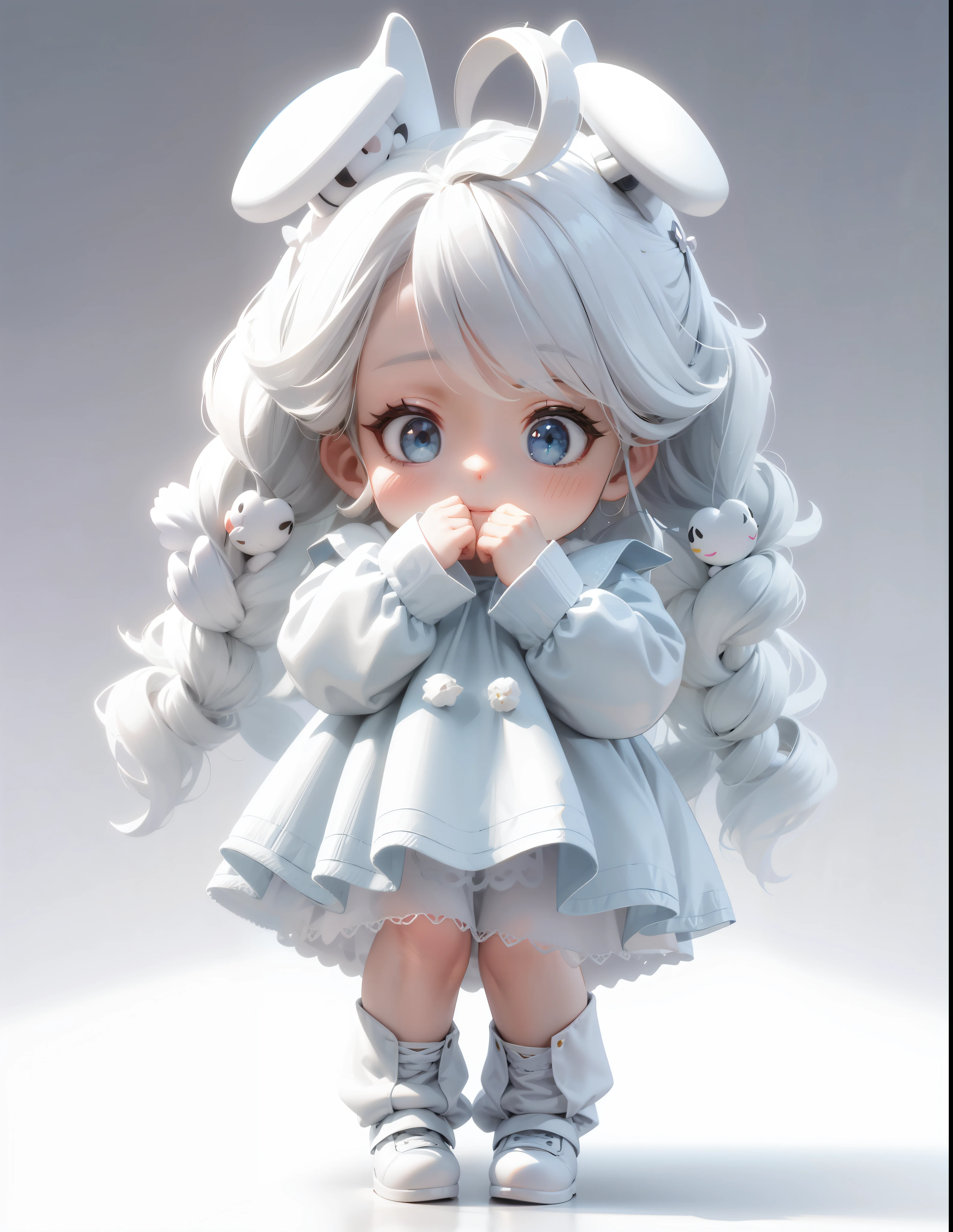 Close-up of a doll in a white dress and blue coat, render of a cute 3d anime girl, cute 3 d render, Cute detailed digital art, lovely digital painting, cute character, adorable digital art, Cute cartoon character, anime styled 3d, Soft anime illustration, trending on cgstation, lovely art style, Cute anime girl, Cute anime，sprout，hyper HD