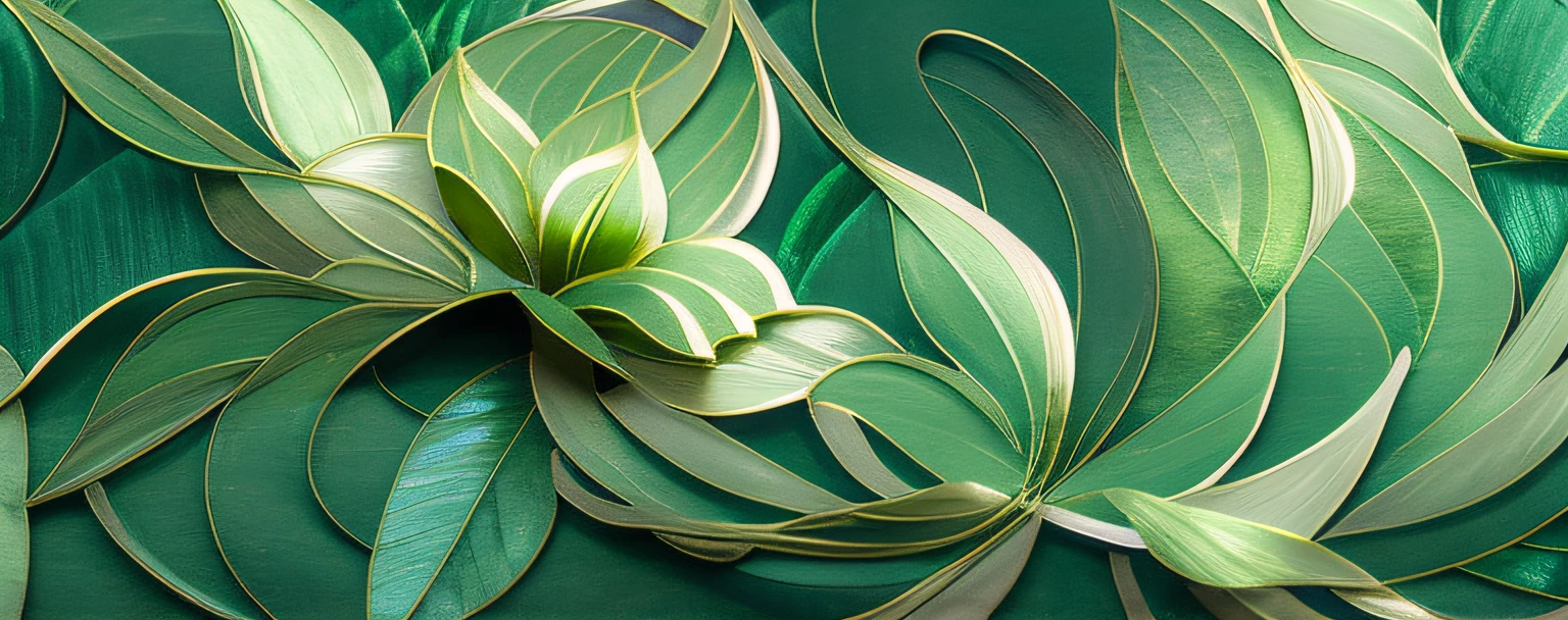 there is a close up of a flower on a green background, elegant composition, botanical background, art deco nature, fantasy flowers and leaves, floral design, elegant art nouveau style, stylized background, long petals, elegant flowers, entangled foliage, ribbons and flowers, botanic foliage, floral background, intricate art deco leaf designs, green leaves, glamorous composition
