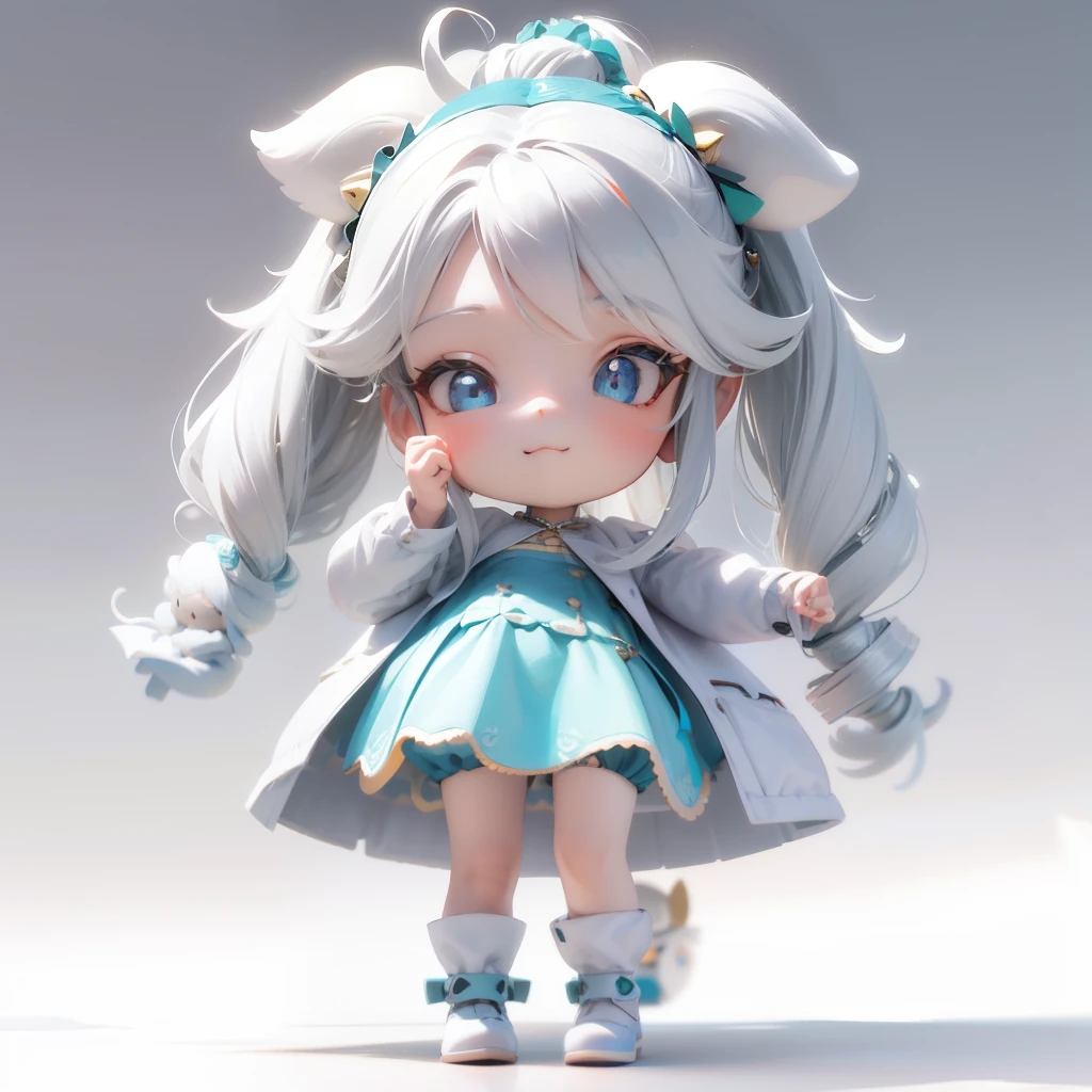 Close up of doll in white dress and blue coat, render of a cute 3d anime girl, cute 3 d render, Cute detailed digital art, lovely digital painting, cute character, adorable digital art, Cute cartoon character, anime styled 3d, Soft anime illustration, trending on cgstation, lovely art style, Cute anime girl, Cute anime，sprout，hyper HD