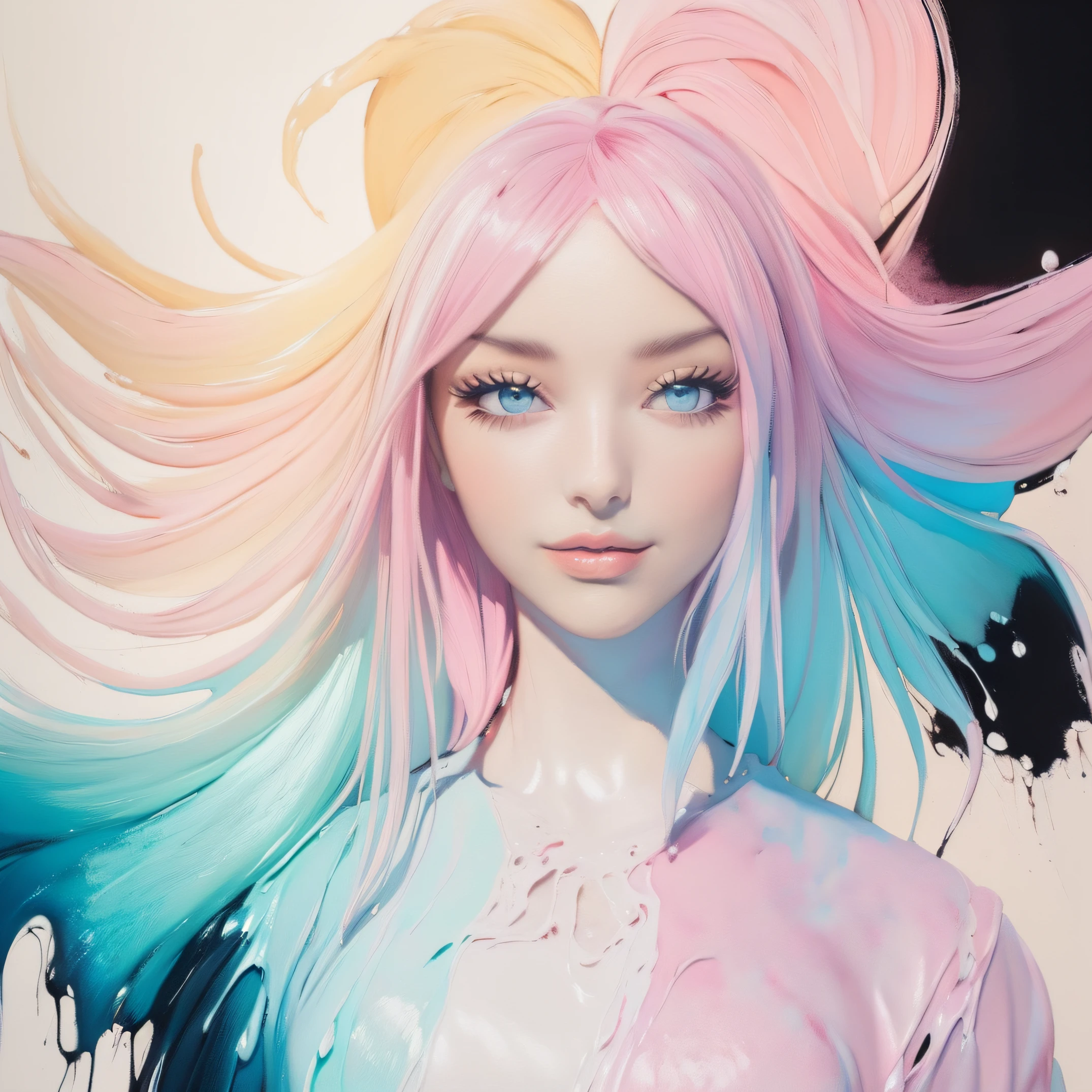 (best quality), (((a painting of a woman))), ((luminous design)) , ((pastel colors)),((ink drips)),(autumn lights :0.8)