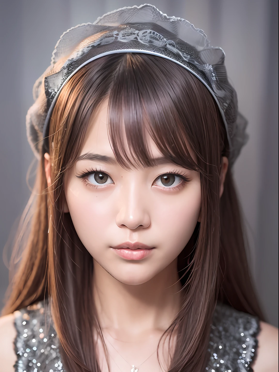 ultraclear，8K，Close-up view of the face，ssmile，wavy and long hair，dark-skin，South Korean beauties，Melon seed face，50yearsold