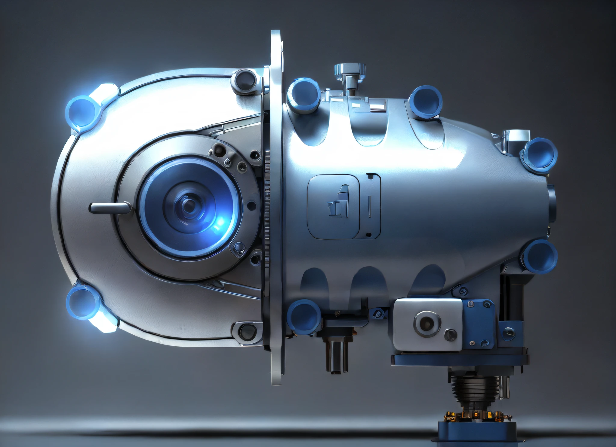 Machine close-up of small engine on blue background, detailed mechanical design, full - view, detailed innards, high detail illustration, illustration detailed, bottom - view, depth detail, modeled in 3 d, bottom angles, modeled, center view, Renders, closeup - view, Close view, added detail, Realistic mechanical details, exploded view， detail render, tmasterpiece，Highest quality t，Extremely beautiful reflections，The best reflection，（Very detailed CG unity 8K wallpaper）（Best quality t）（The best illustrations）（The best shades），rendering by octane，Ray traching，Ultra-fine details，portrait symetrical， (Cyborg:1.1)，([Tail | detailed wire]:1.3)，(Complicated details)，hdr，(Complicated details，ultra - detailed:1.2)，Cinema lenses，Vignette，at centre，(Cyborg:1.1)，([Tail | detailed wire]:1.3)，(Complicated details)，hdr，(Complicated details，ultra - detailed:1.2)，Cinema lenses，Vignette，at centre， ，