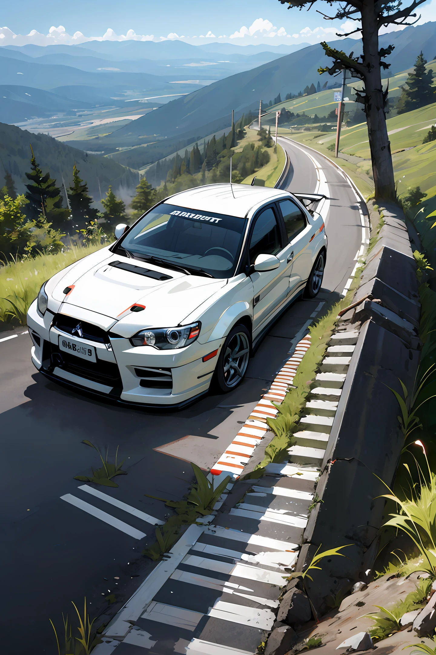 Mitsubishi EVO,Scrub,black in color,mountain path