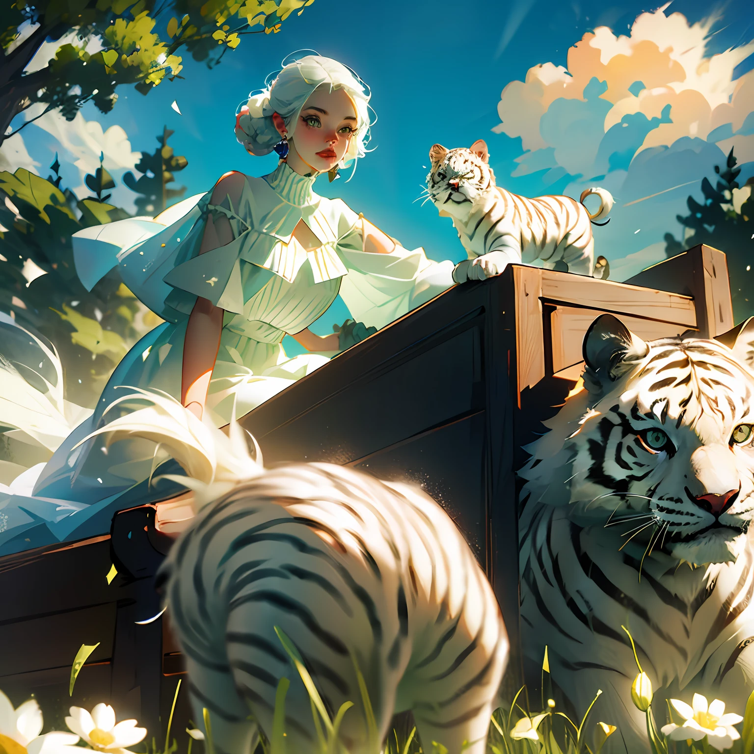 Beauty riding a white tiger --auto